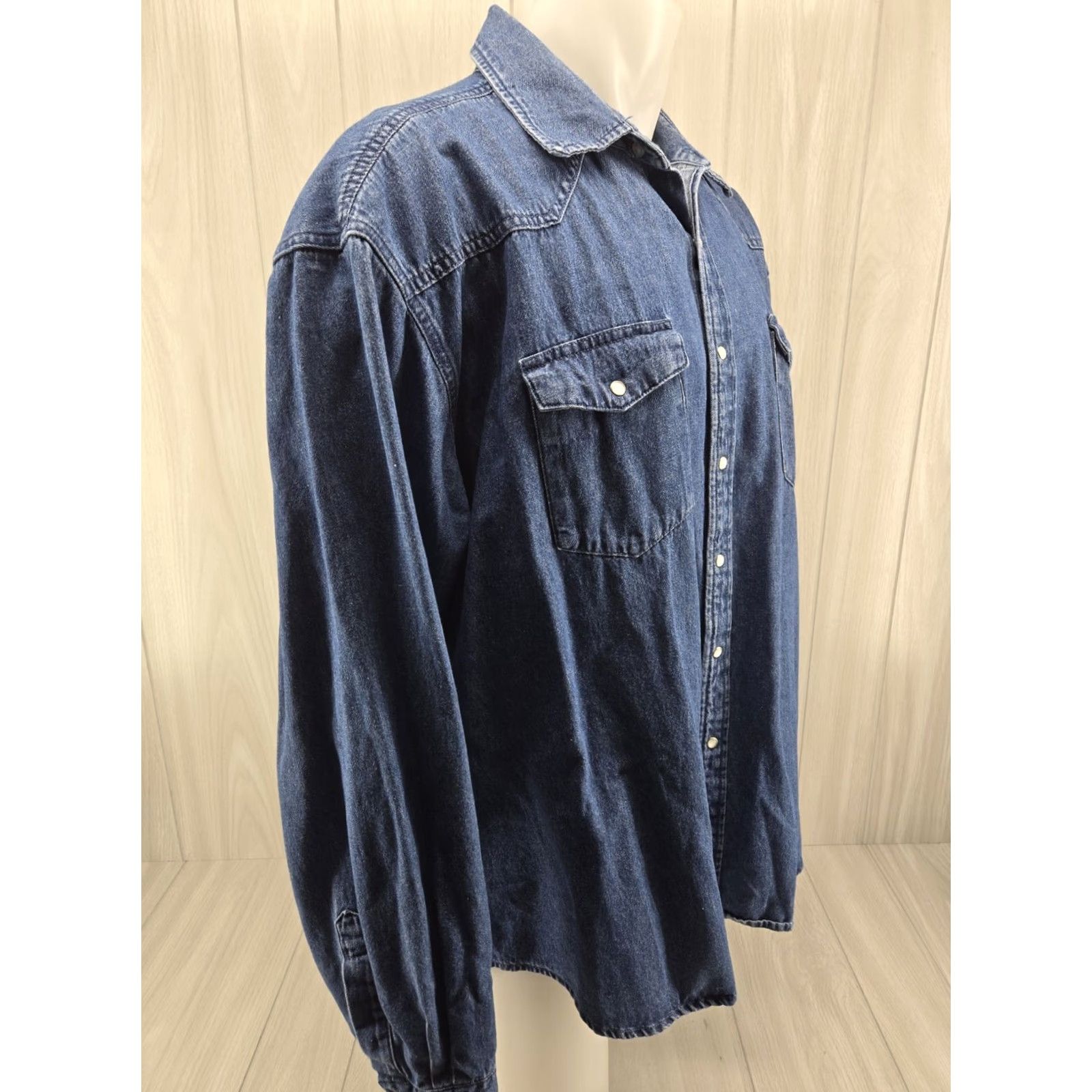 Wrangler Wrangler Shirt Button-Up Denim Long Sleeve Pearl Snap Western Trucker 2XL Mens Blue Cotton Size US XXL / EU 58 / 5 - 6 Thumbnail