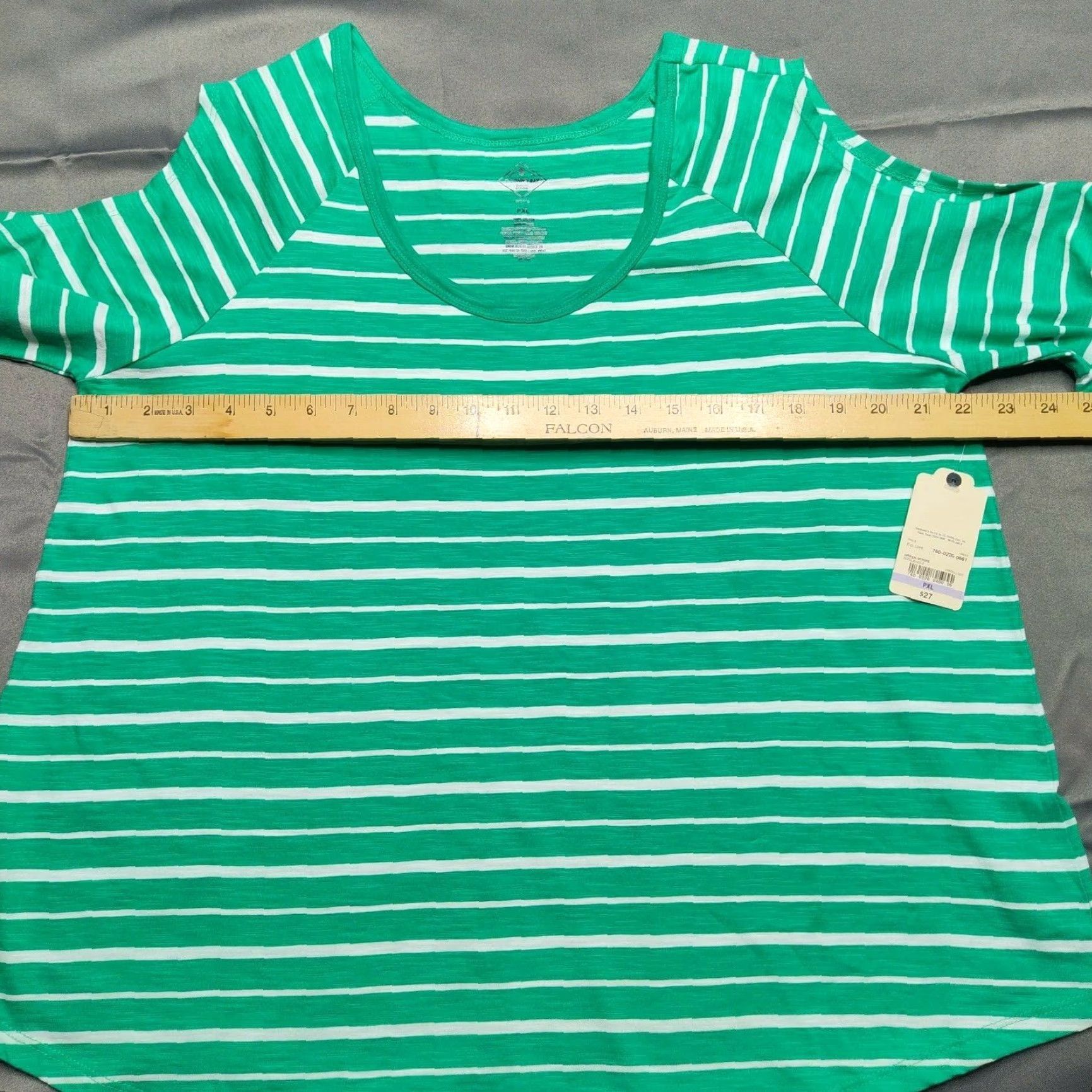 Vintage VINTAGE St. Johns Bay Women Blouse Petite XL PXL Green Stripe Open Shoulder Top NEW Size XL / US 12-14 / IT 48-50 - 7 Thumbnail