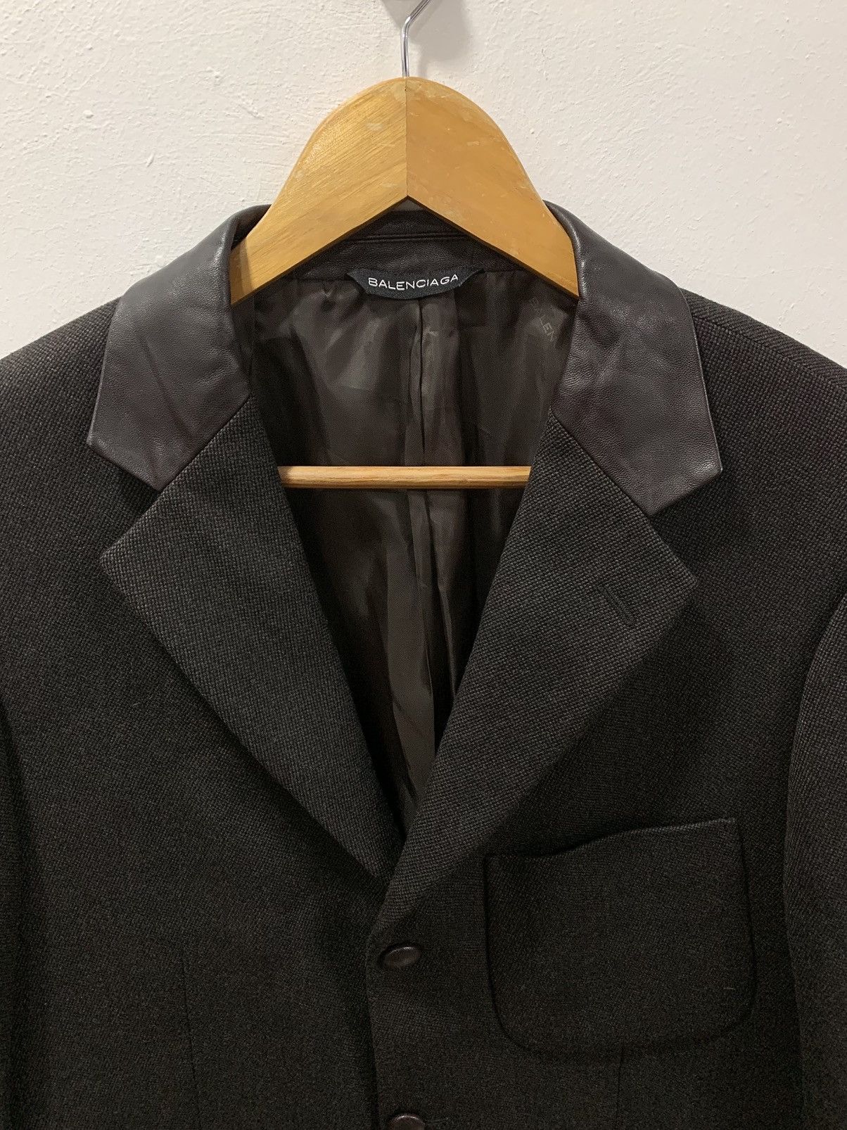 Balenciaga BALENCIAGA LEATHER ELBOW PATCH & HALF COLLAR WOOL BLAZER Size 50R - 2 Thumbnail