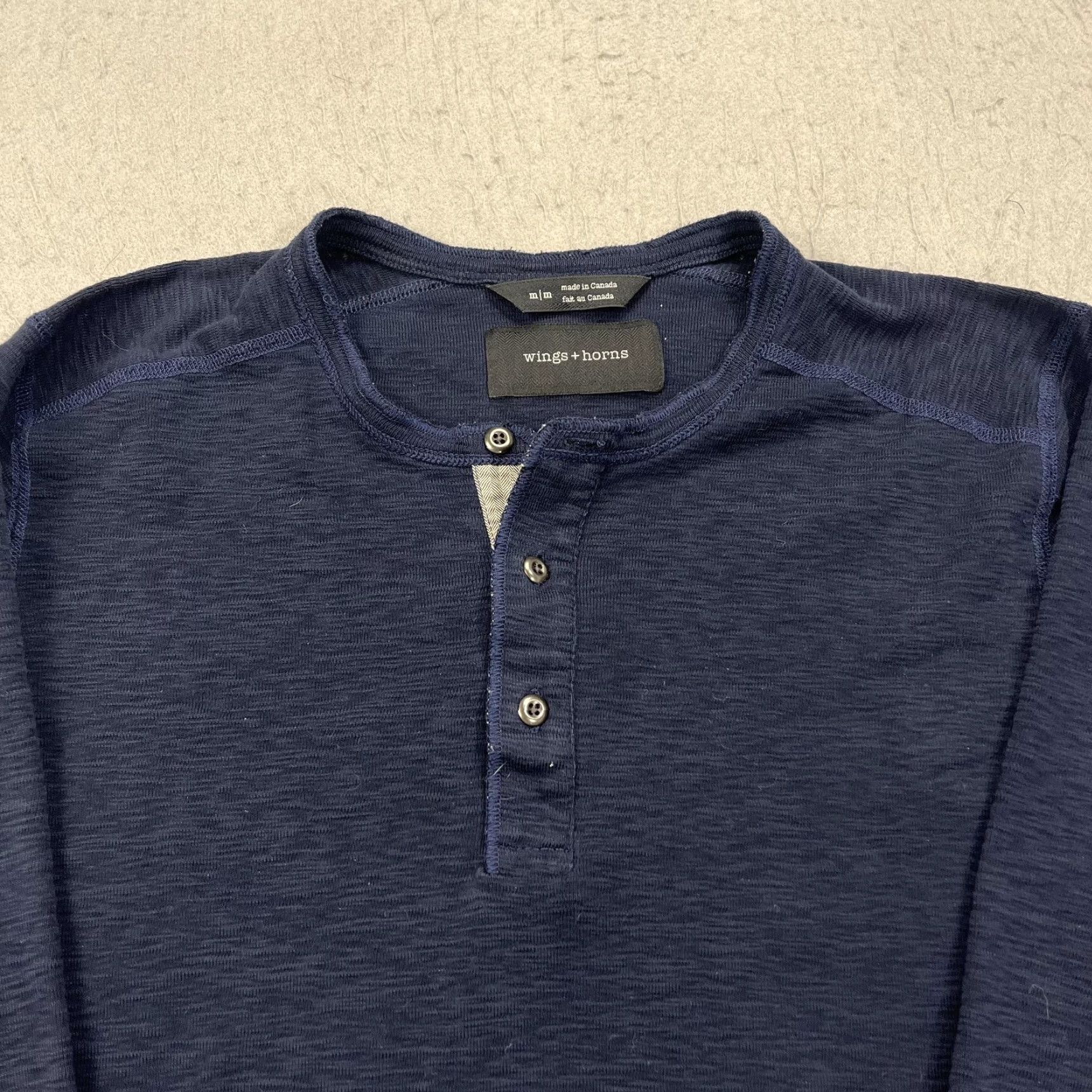 Vintage Wings+Horns Shirt Mens Medium Blue Slub Cotton Long Sleeve Henley Made Canada Size US M / EU 48-50 / 2 - 2 Thumbnail
