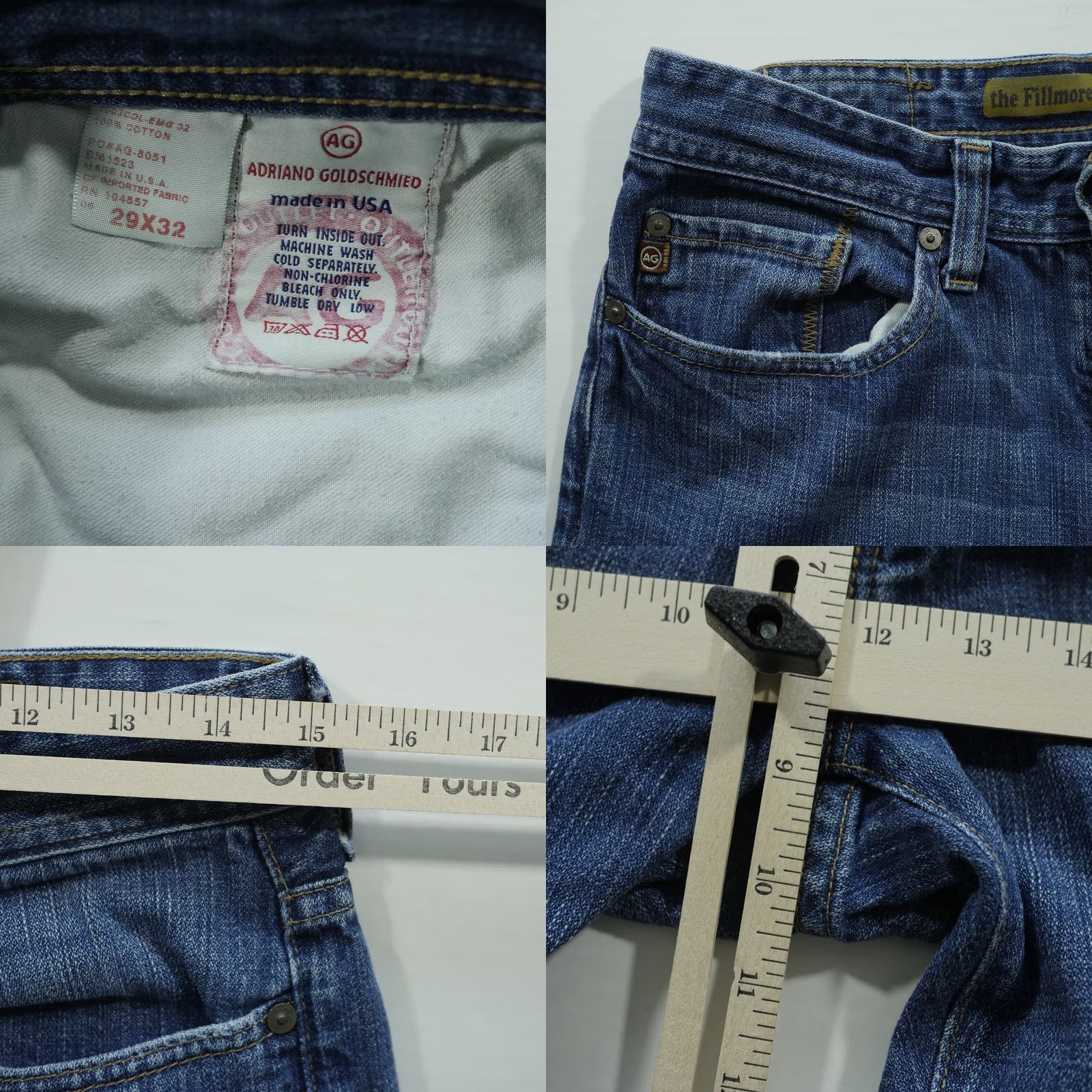 Denime AG Adriano Goldschmied Jeans Mens Bootcut 29x32 The Fillmore Blue Denim 5-Pocket Regular Waist Cotton Jeans Size US 29 - 8 Thumbnail