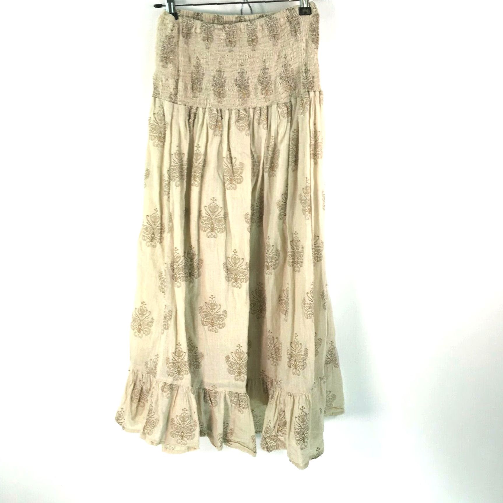 Vintage VINTAGE NB Floral Ruffle Hem Midi Skirt Womens Elastic Waist Tan Adjustable Size Size 24" / US 00 / IT 34 - 2 Thumbnail