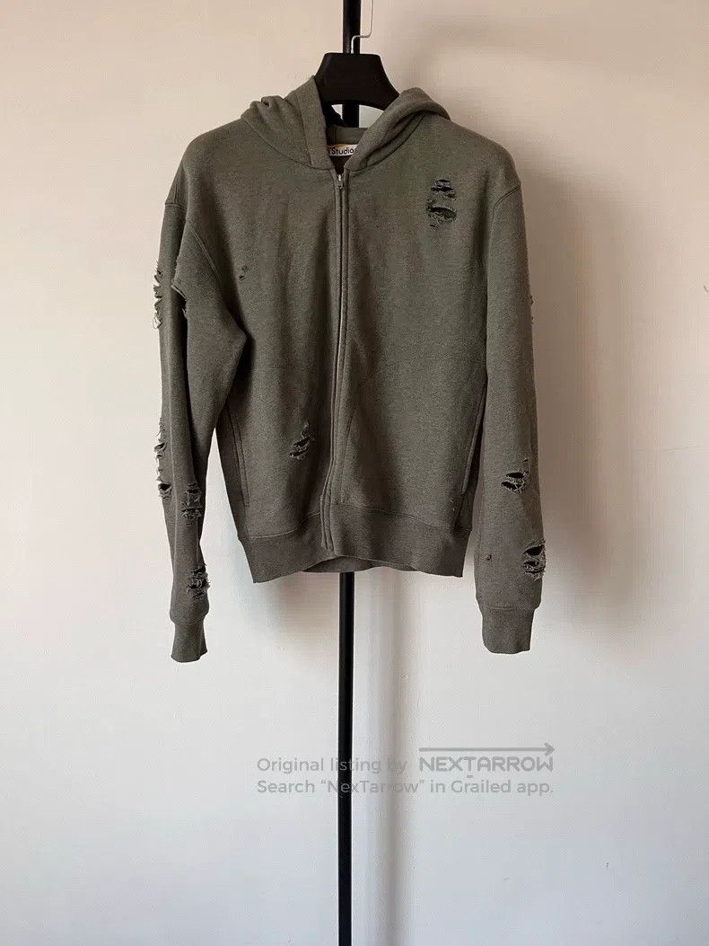 Acne Studios Acne Studios Distressed Patch Logo Zip-Up Hoodie - Moss Gr Size US XXS / EU 40 - 2 Thumbnail