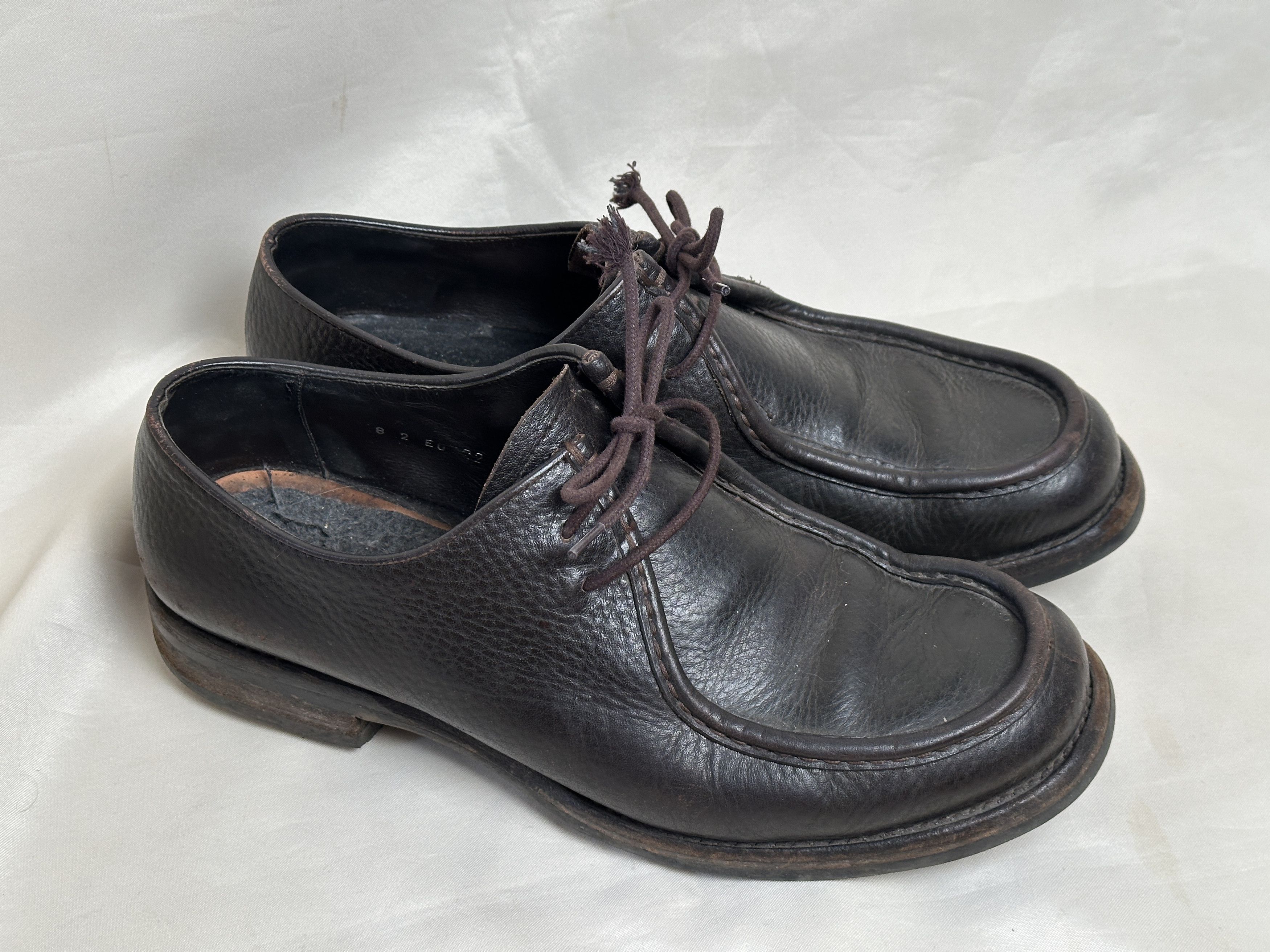 Prada Prada dark brown pebble grain leather moc-toe lace-up Size US 10 / EU 43 - 1 Thumbnail