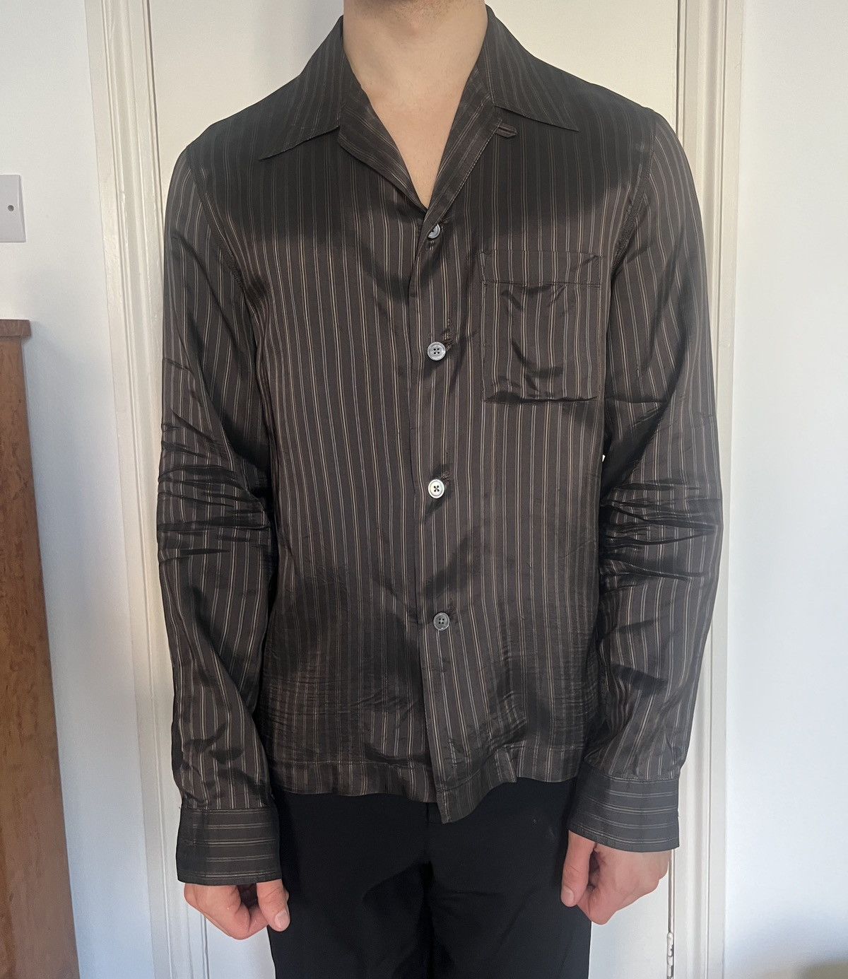 Our Legacy Our Legacy Camp-Collar Striped Shirt Brown Size US S / EU 44-46 / 1 - 2 Thumbnail