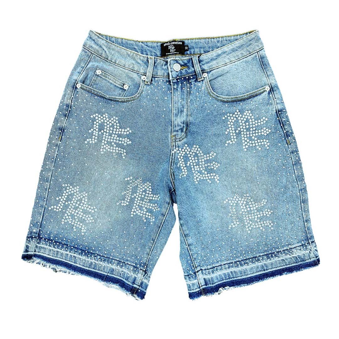 Other Mixed Emotions ME Rhinestone Denim Shorts Blue Size US 38 / EU 54 - 1 Thumbnail