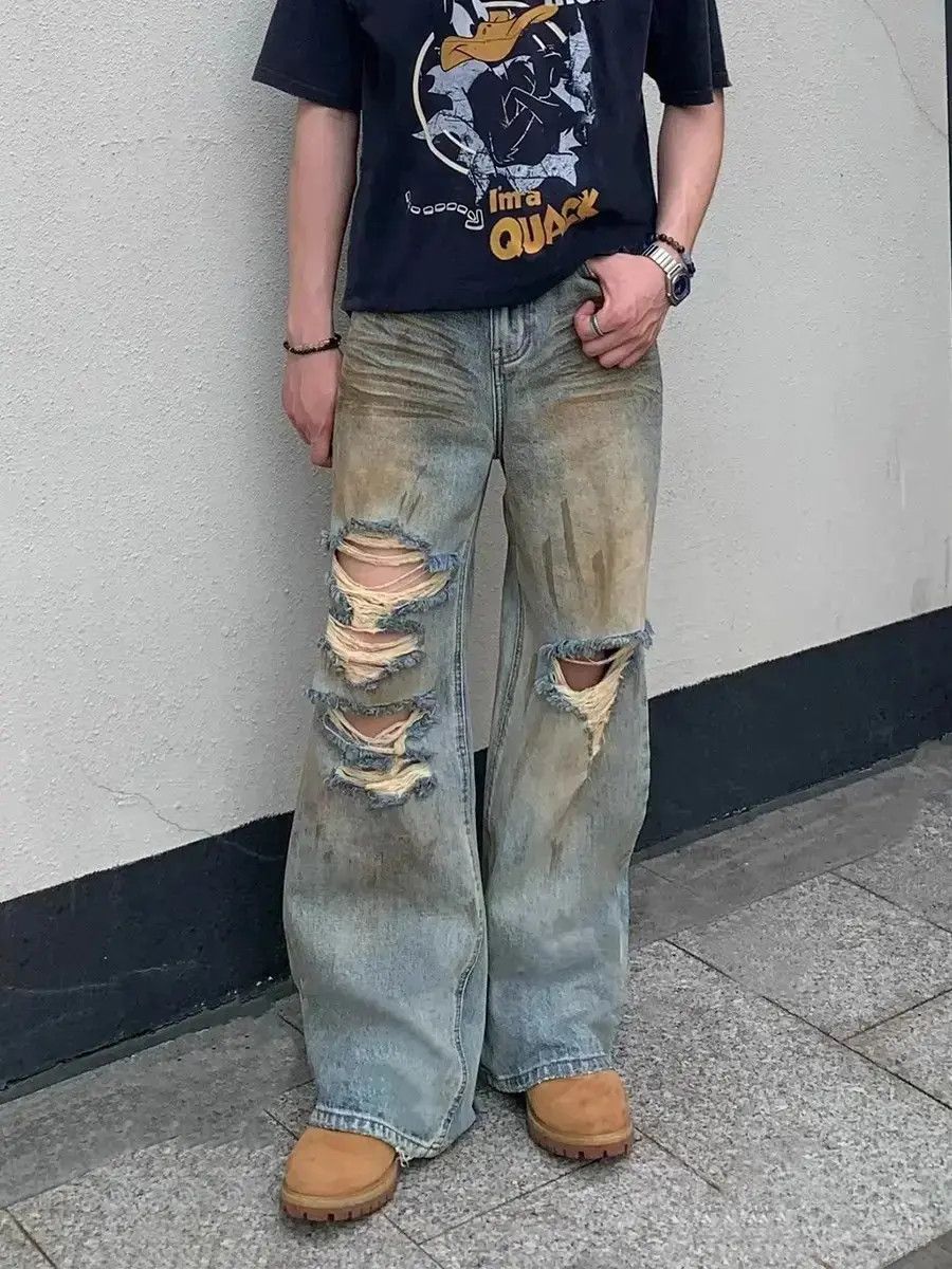 Japanese Brand Retro loose ripped jeans Size US 32 / EU 48 - 6 Thumbnail