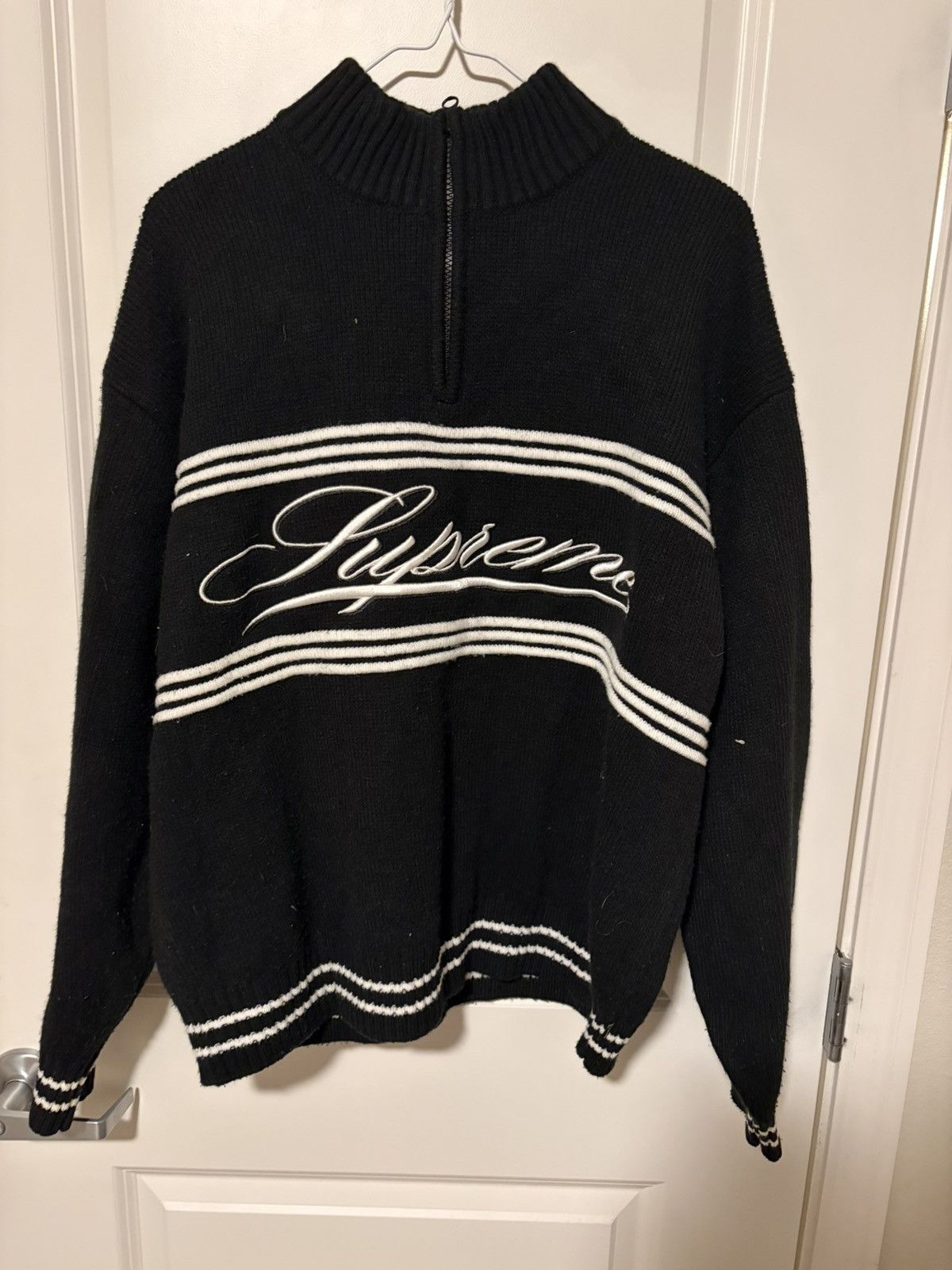 Supreme Supreme Logo Tape Stripe Half Zip Sweat | Grailed