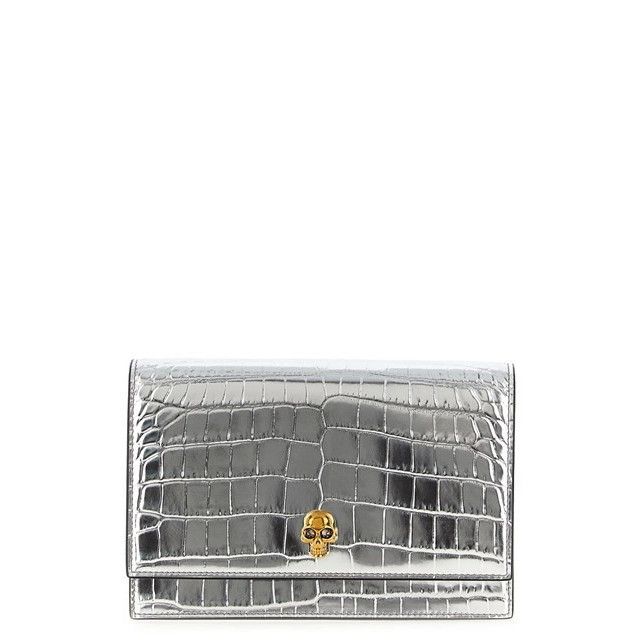 ALEXANDER MCQUEEN Skull Small Silver Leather Shoulder Bag Ne