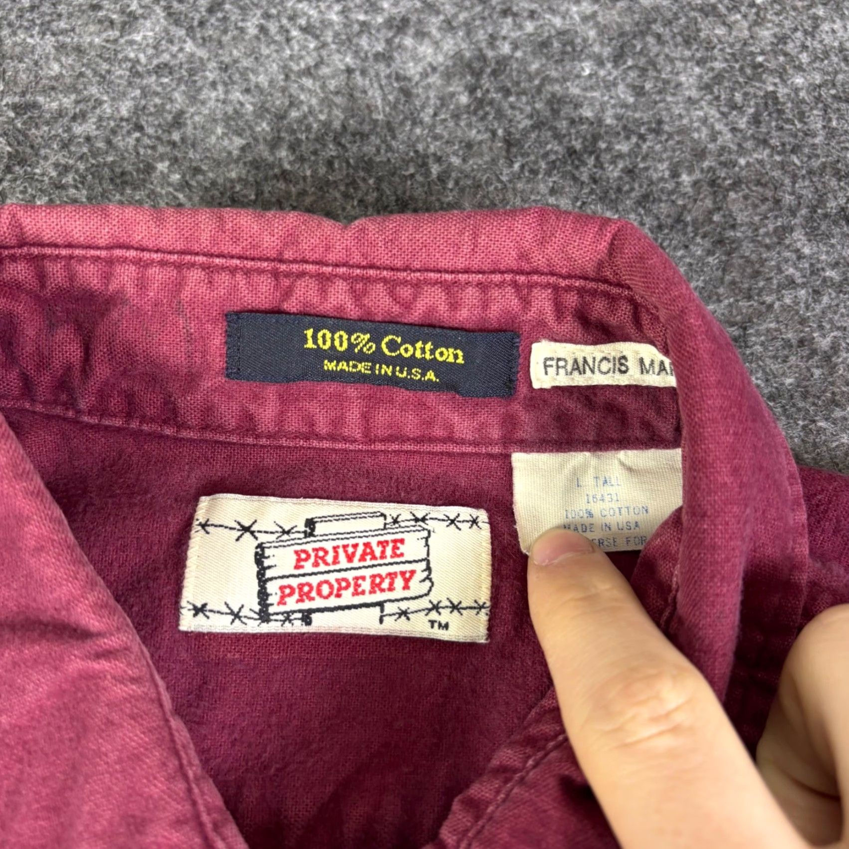 Vintage VINTAGE Private Property Mens LT Twill Button-Up Shirt Burgundy Red 90s Grunge Workwear Cotton Size US L / EU 52-54 / 3 - 3 Thumbnail