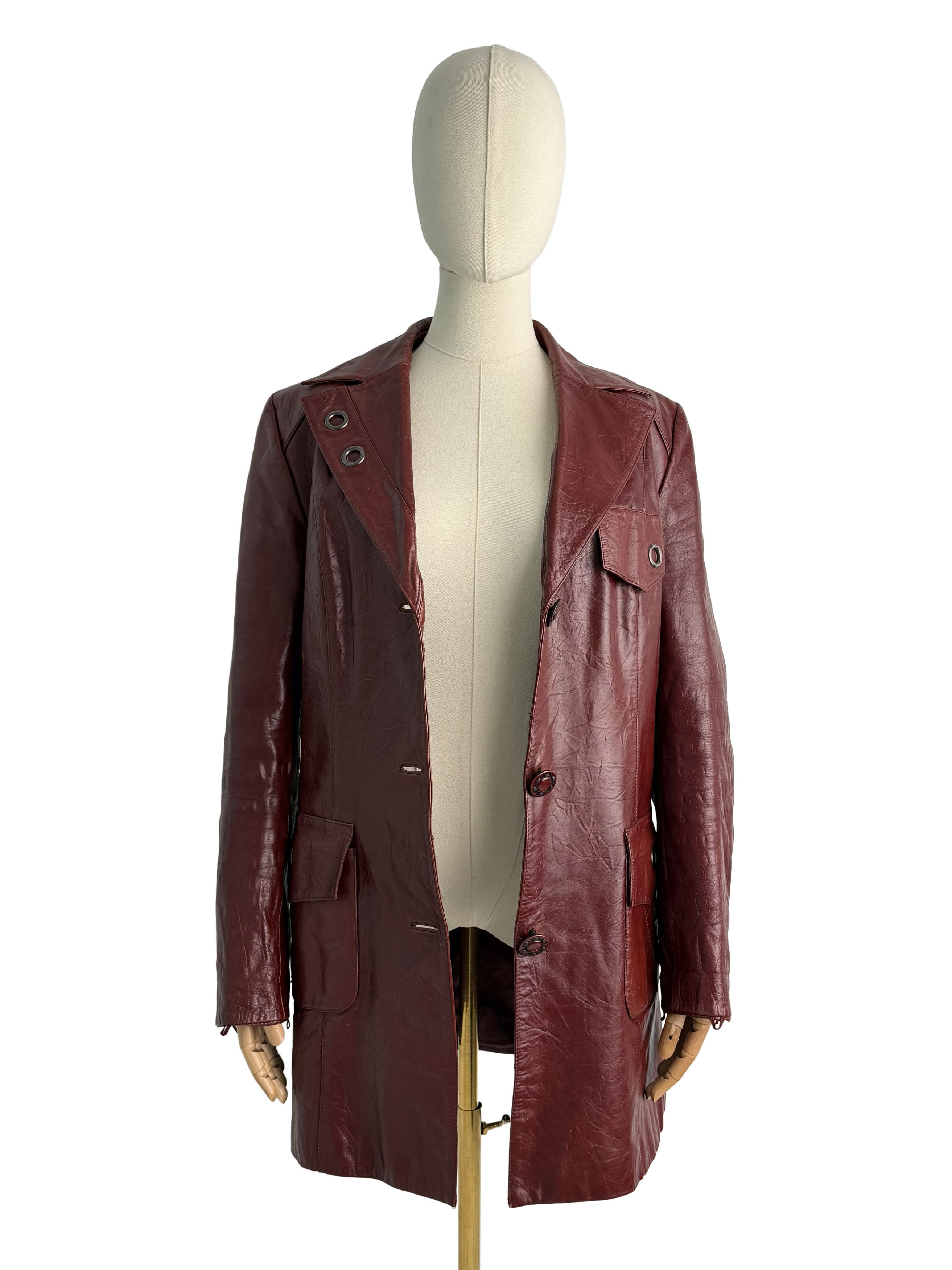 Vintage Vintage Burgundy Leather Coat Jacket Long Blazer Size M / US 6-8 / IT 42-44 - 3 Thumbnail
