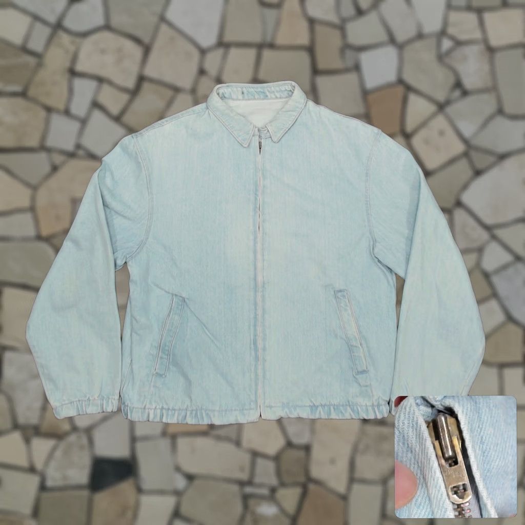 Denime VINTAGE 90s Denim Bomber Jacket Lightwash Zip Cropped L XL Men Mens Short Boxy Ideal Zipper Blank Blue Size US L / EU 52-54 / 3 - 1 Thumbnail
