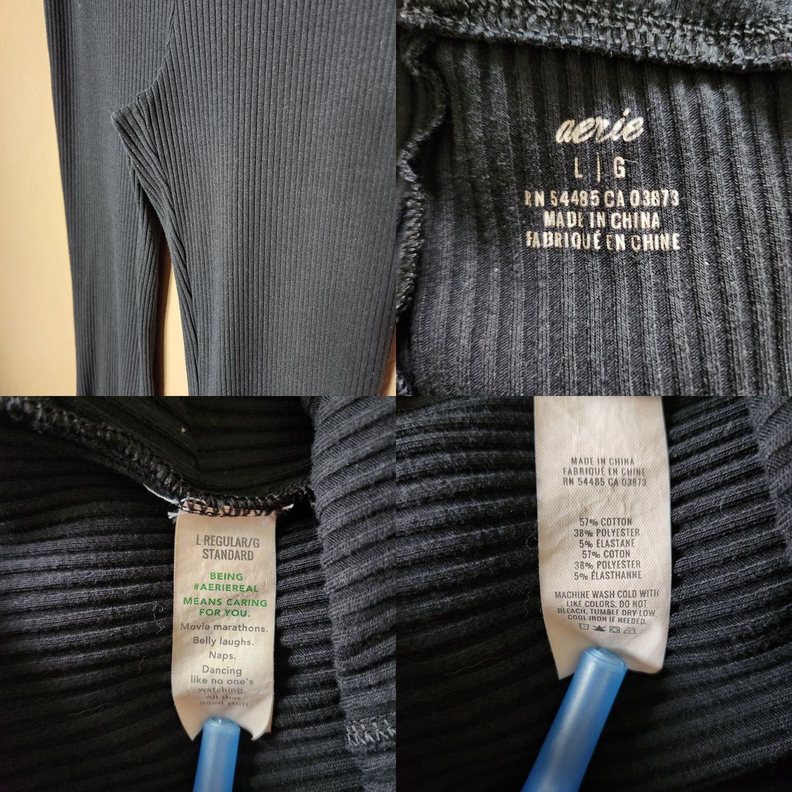 Vintage Aerie Womens Black High Rise Ribbed Flare Knit Pants |L| Size 36" / US 14 / IT 50 - 8 Thumbnail