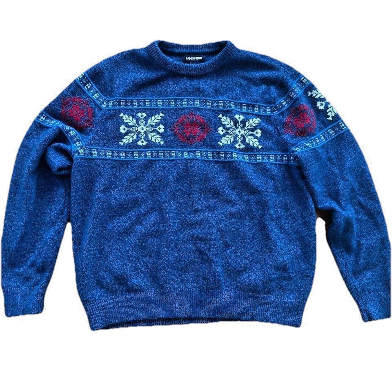 Lands' End Lands End Men’s Fair Isle winter Sweater Blue Sz L A001709 Size US L / EU 52-54 / 3 - 1 Thumbnail