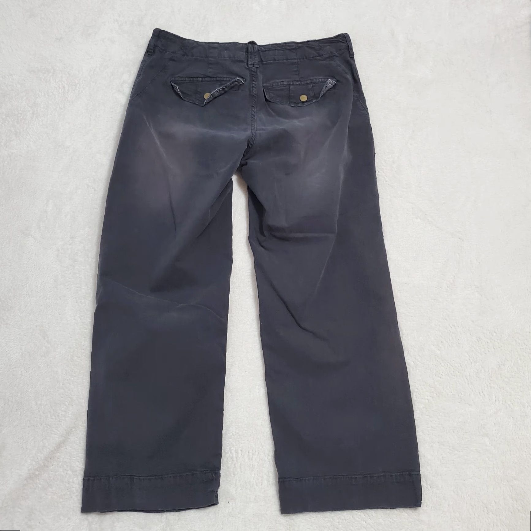 Vintage Pilcro Womens Jeans 29 Black Cargo Distressed Wide Leg Cropped Patch Pockets Size 29" - 2 Thumbnail