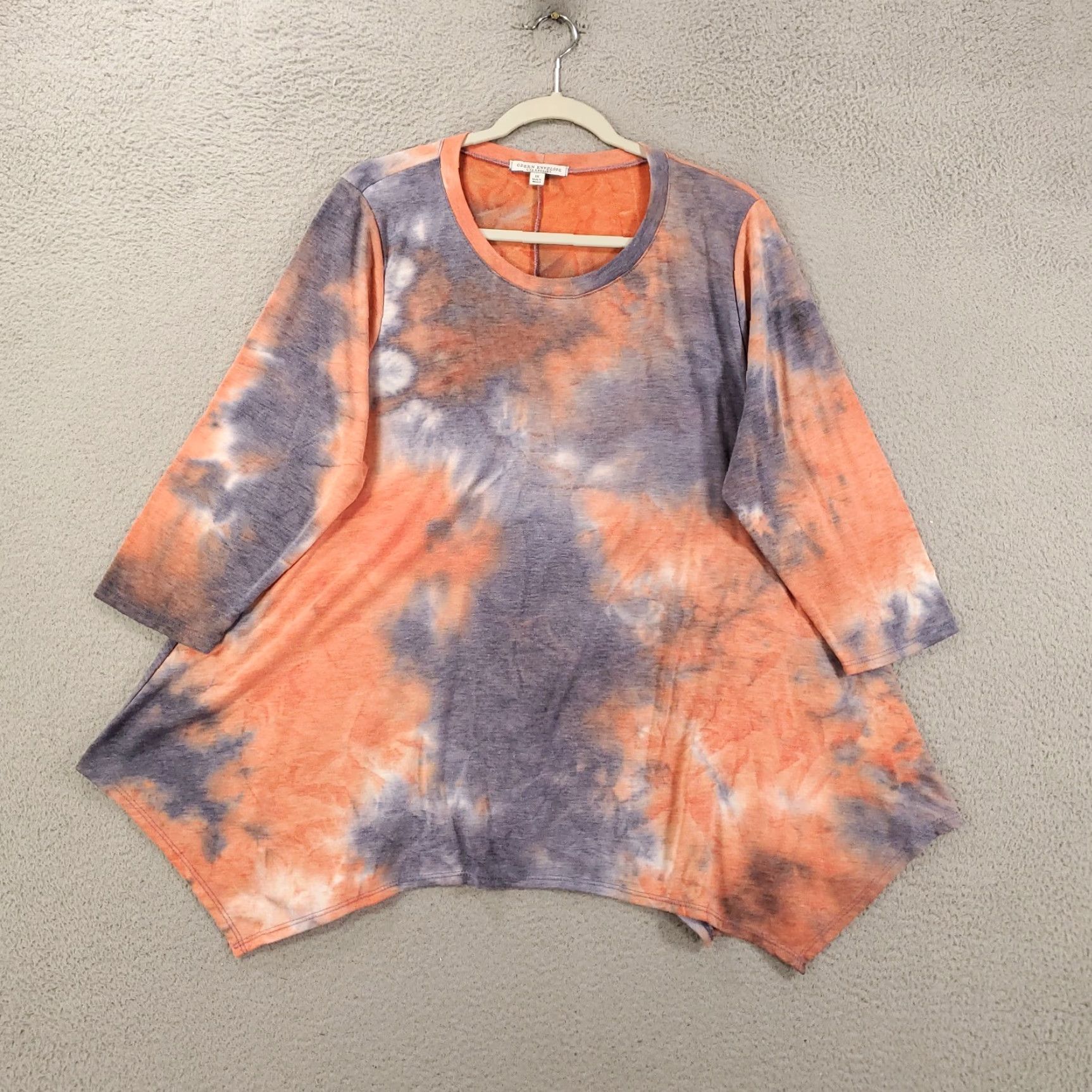 Vintage Green Envelope Tunic Women 1X Blue Orange Tie Dye Stretchy Top Size XL / US 12-14 / IT 48-50 - 2 Thumbnail
