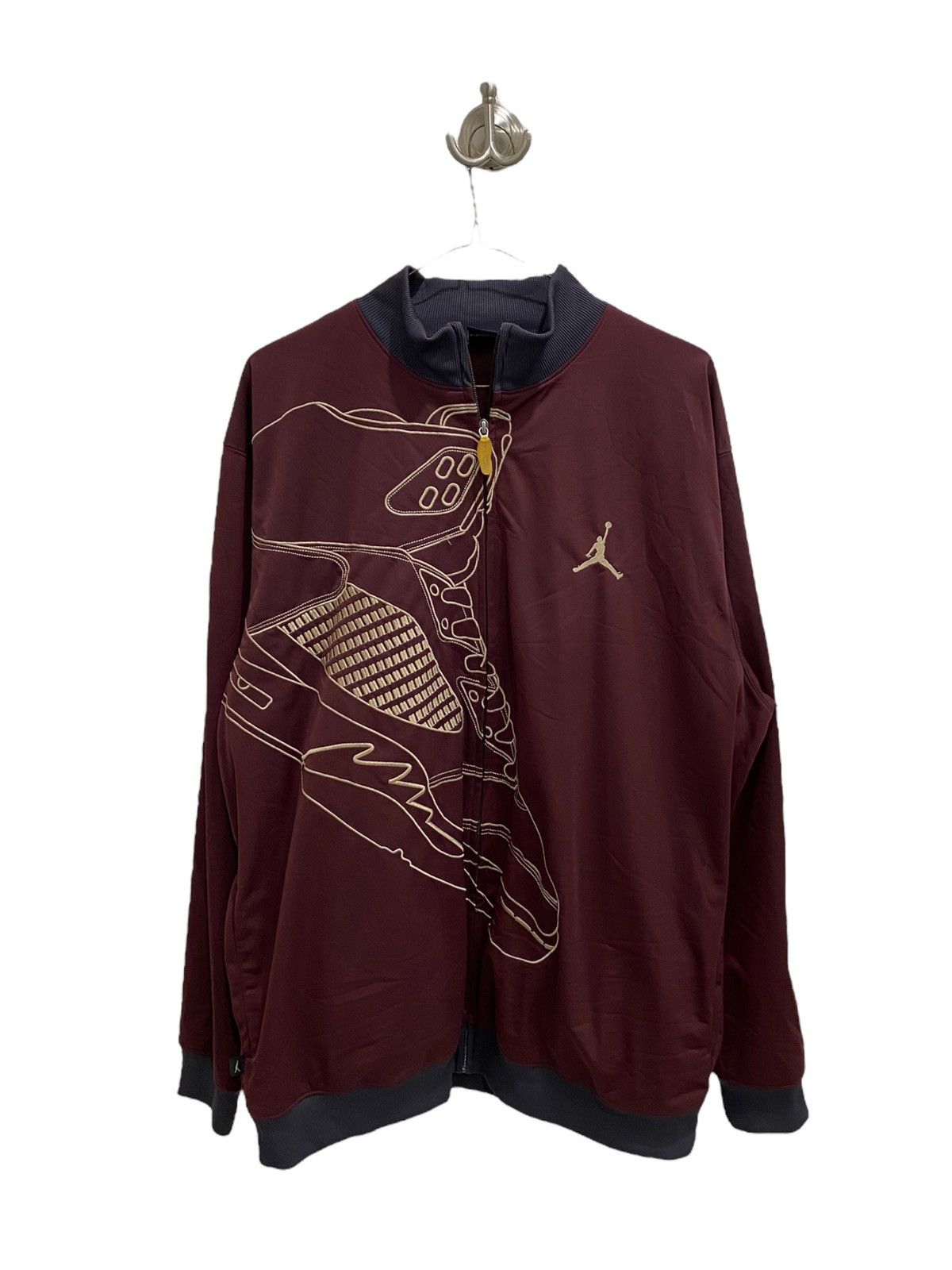 image of Jordan Vintage 06 Air Jordan Burgundy 5S Embroidered Zip Up Jacket in Burgandy, Men's (Size 2XL)