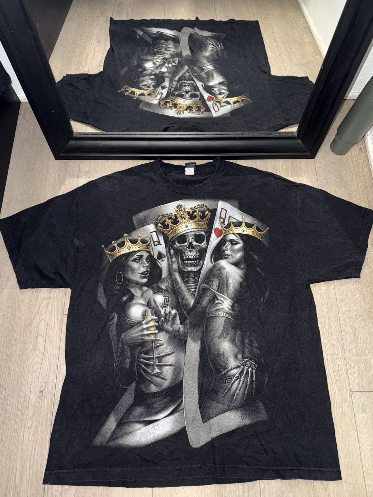 Affliction × Vintage Vintage / Y2K OGABEL 2 Of A Kind Skeleton King Shirt Size US L / EU 52-54 / 3 - 1 Thumbnail
