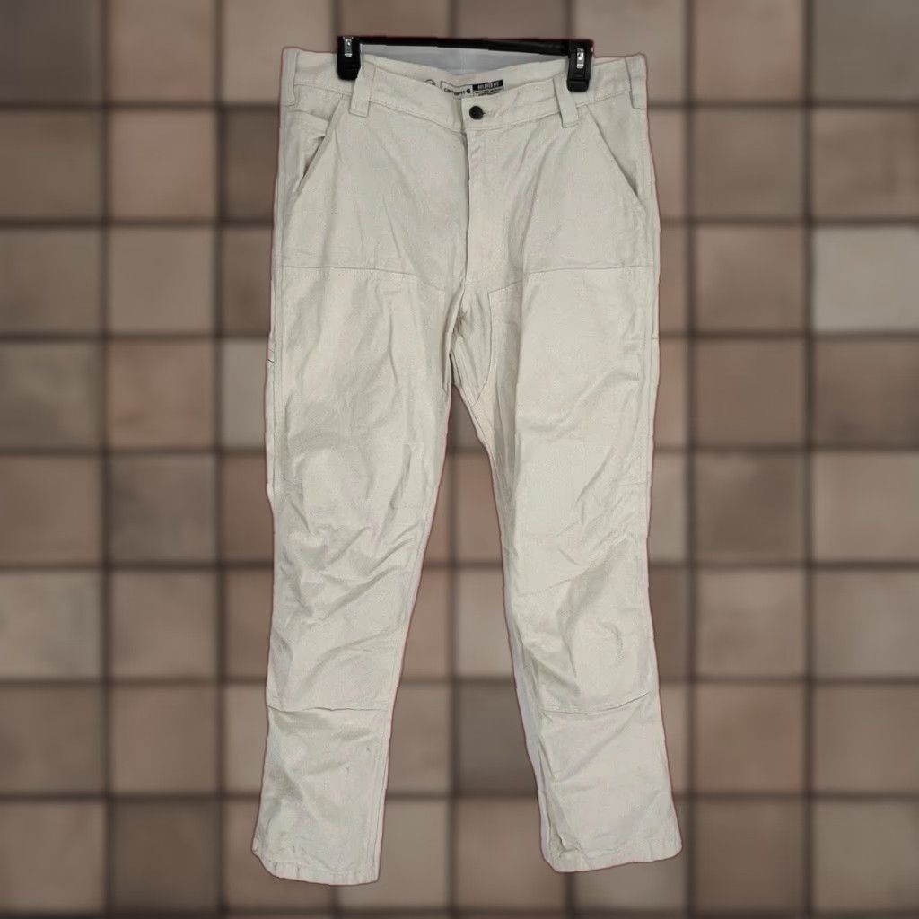 Carhartt Carhartt Double Knee Work Pants BN2802-M 35x32 Canvas Relaxed Fit Cargo Pockets Beige/Wht Size US 35 - 1 Thumbnail
