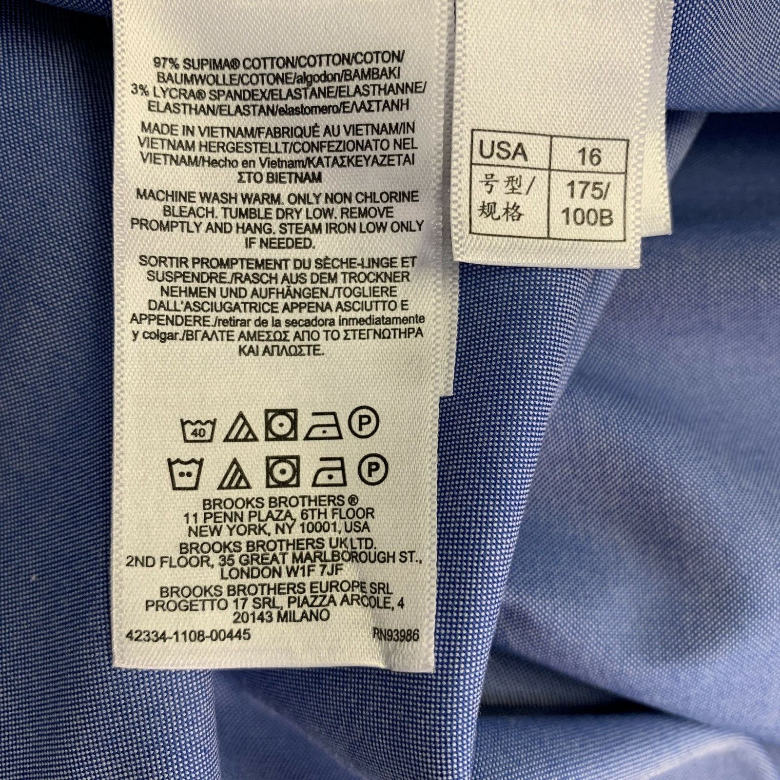 Brooks Brothers Size XL Blue Cotton / Lycra One pocket Long Sleeve Shirt Size US XL / EU 56 / 4 - 4 Thumbnail