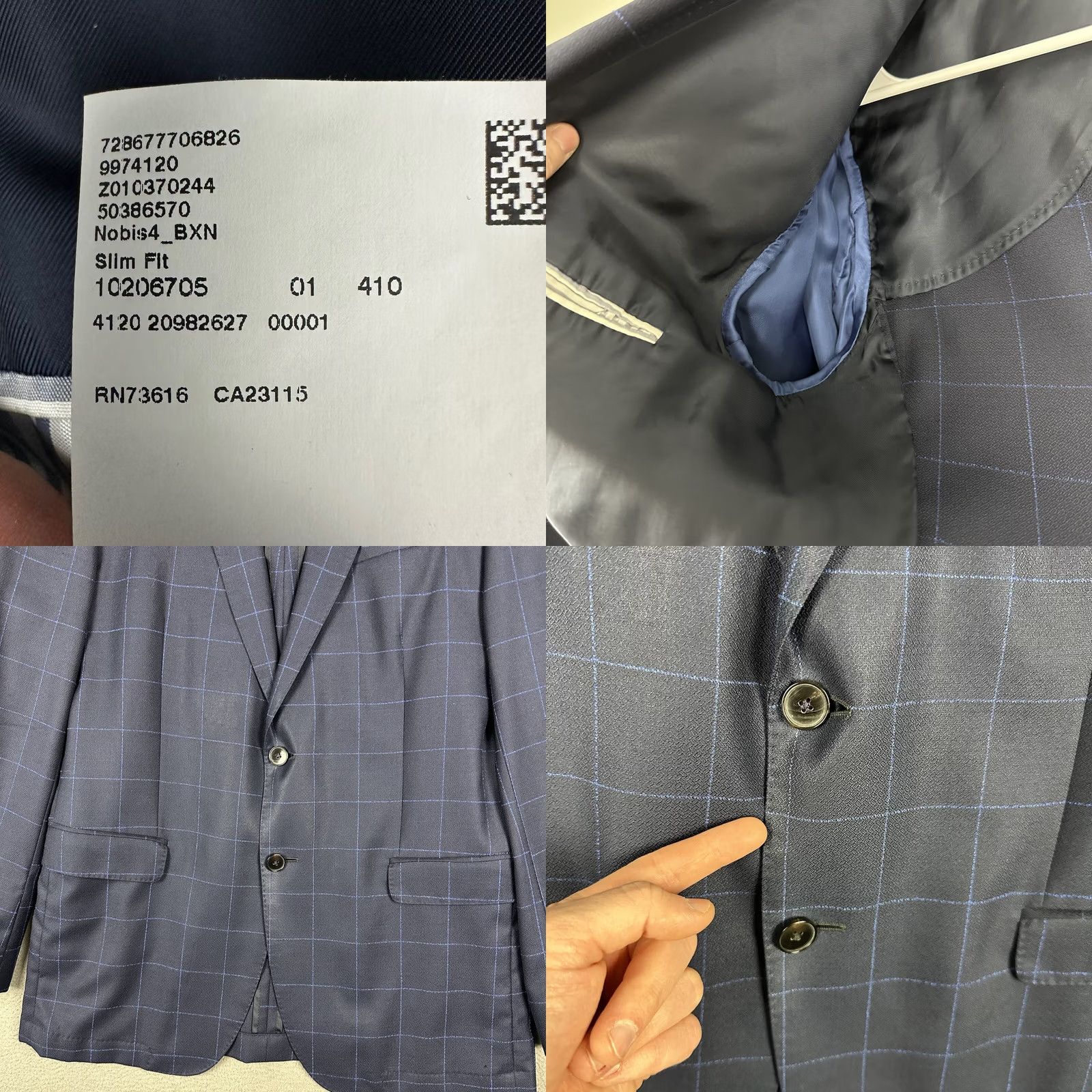 Hugo Boss HUGO BOSS Suit Jacket Blue Windowpane Wool Slim 42L Regular Boy Mens/Adults Size 42R - 8 Thumbnail