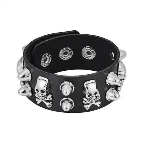 Jewelry × Vintage Y2K 2000s skeleton spiked grunge punk black studded bracelet Size ONE SIZE - 1 Thumbnail