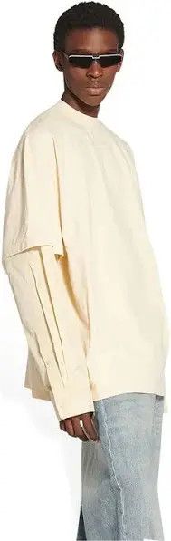 Balenciaga o1s1wg110225 Back Hem Layered T-Shirt in Cream Size US XL / EU 56 / 4 - 2 Thumbnail