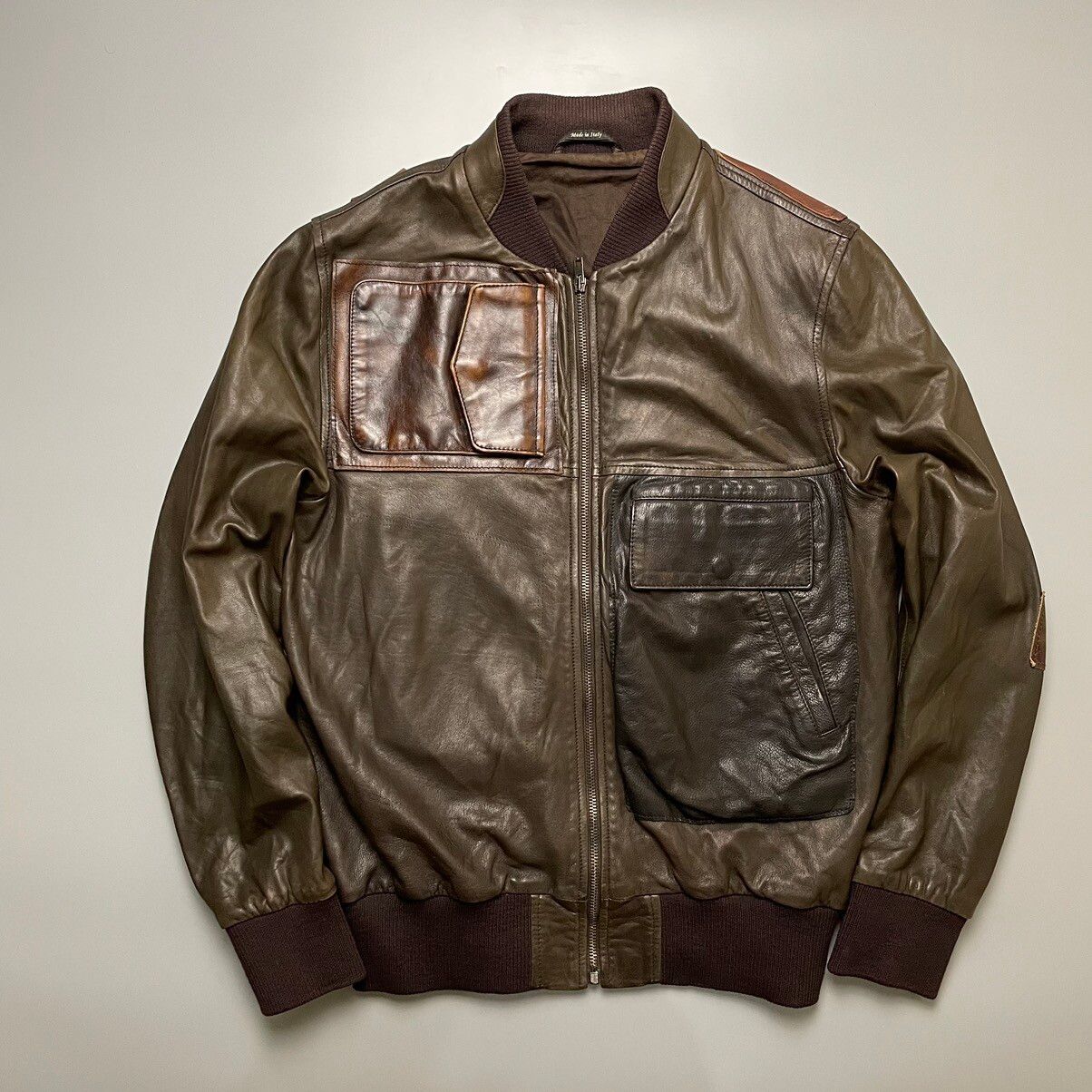 Pre-owned Maison Margiela Aw13 Line 10 Patch Leather Jacket In Brown