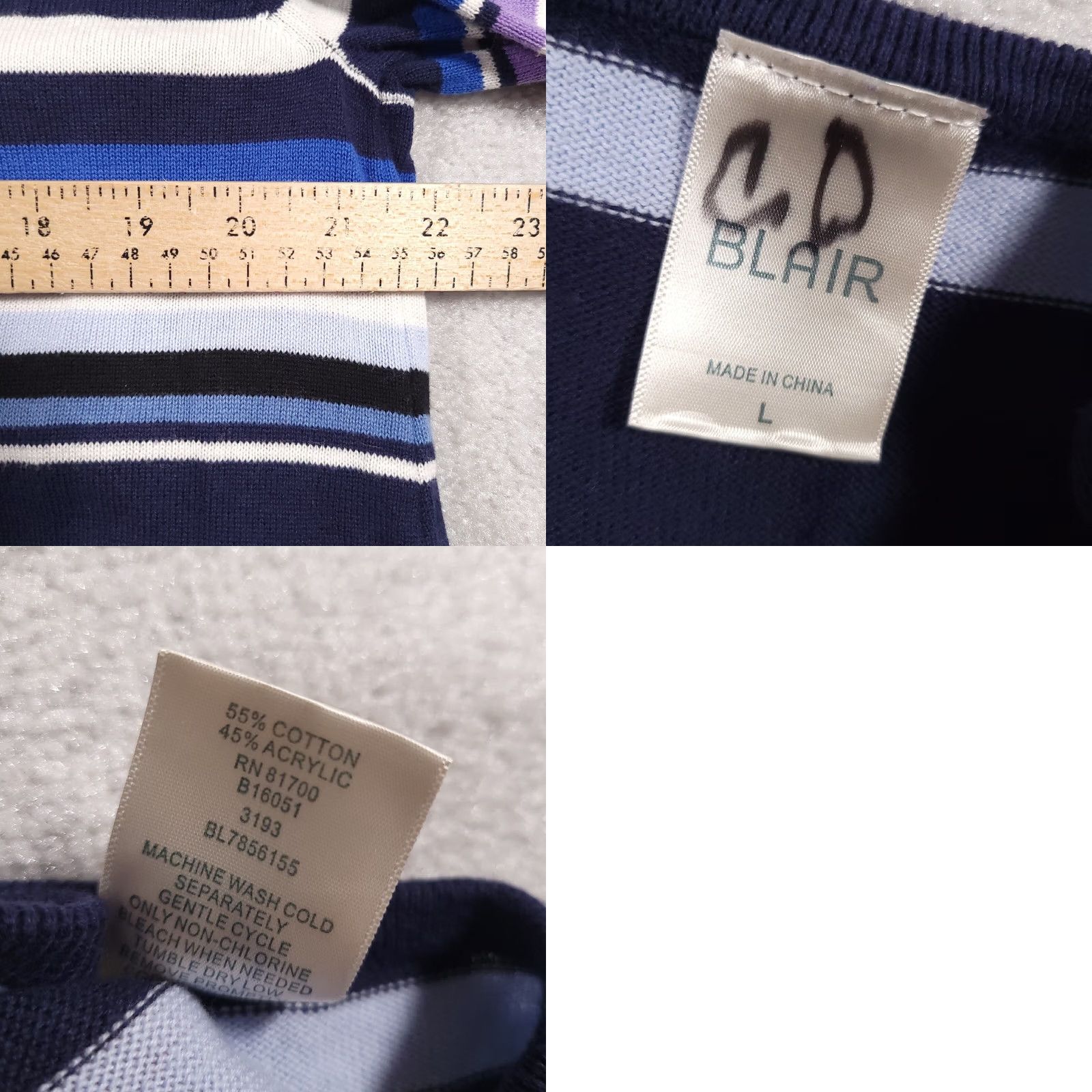 Blair Blair Cardigan Sweater Open Front Women Large Blue Stripe Long Sleeve Heavy Knit Regular Sleeve Size L / US 10 / IT 46 - 8 Thumbnail