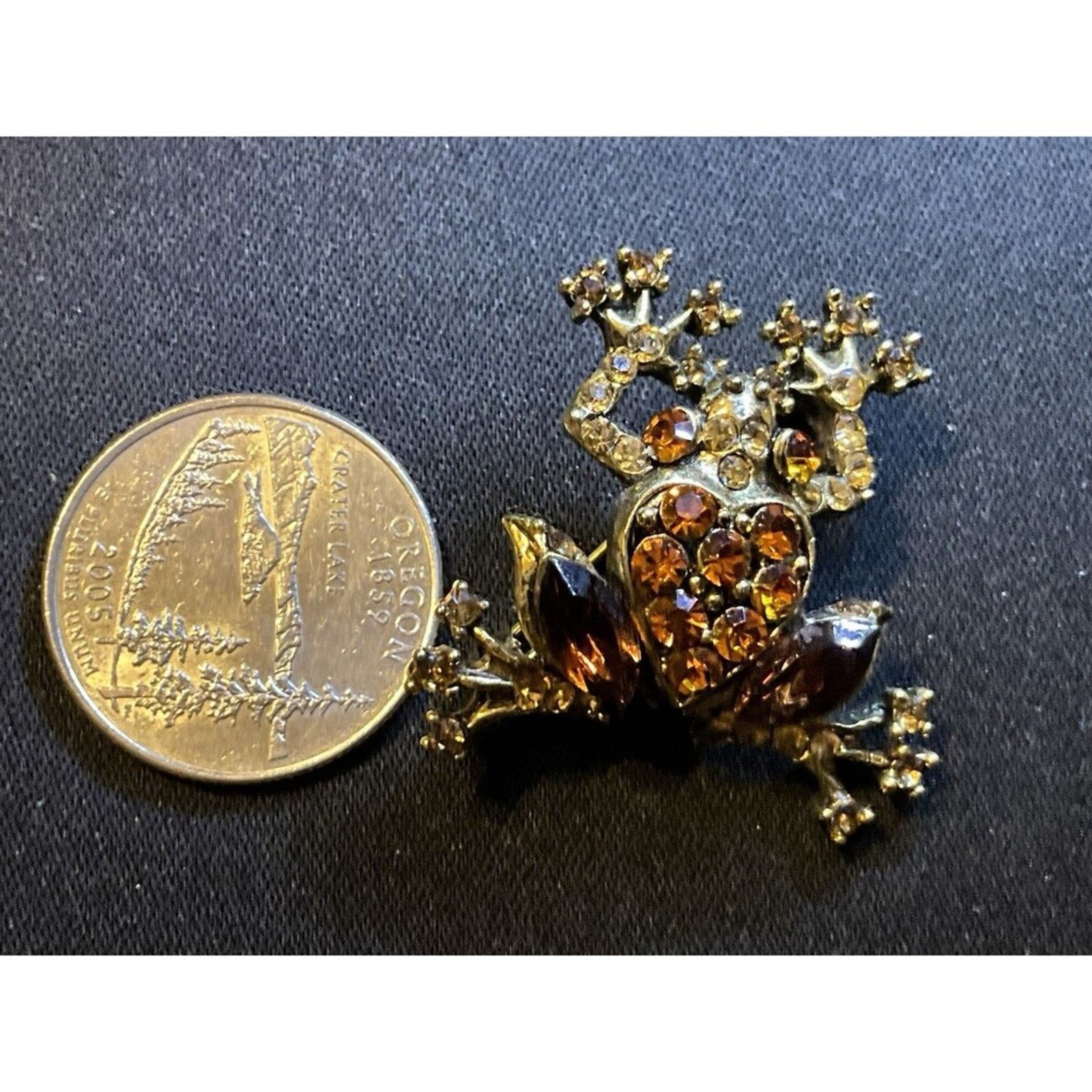 Other Gold Tone Amber Citrine Colored Rhinestone Tree Frog Brooch Size ONE SIZE - 3 Thumbnail