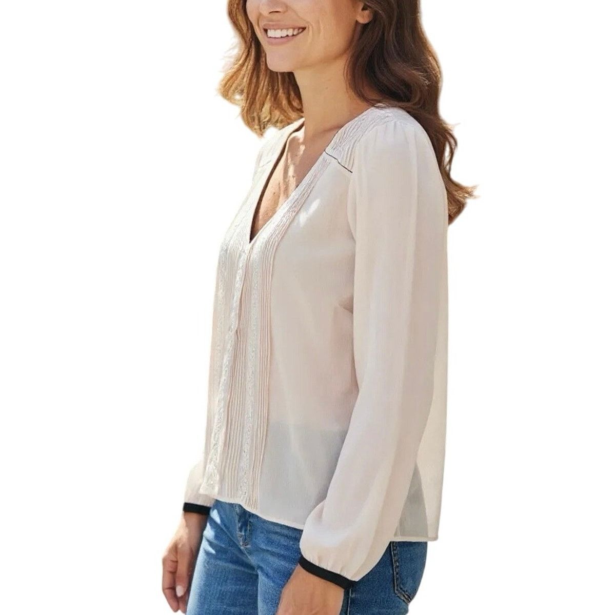 Other Daniel Rainn Sheer Pleated Cream Blouse MEDIUM Cottage Size M / US 6-8 / IT 42-44 - 2 Thumbnail