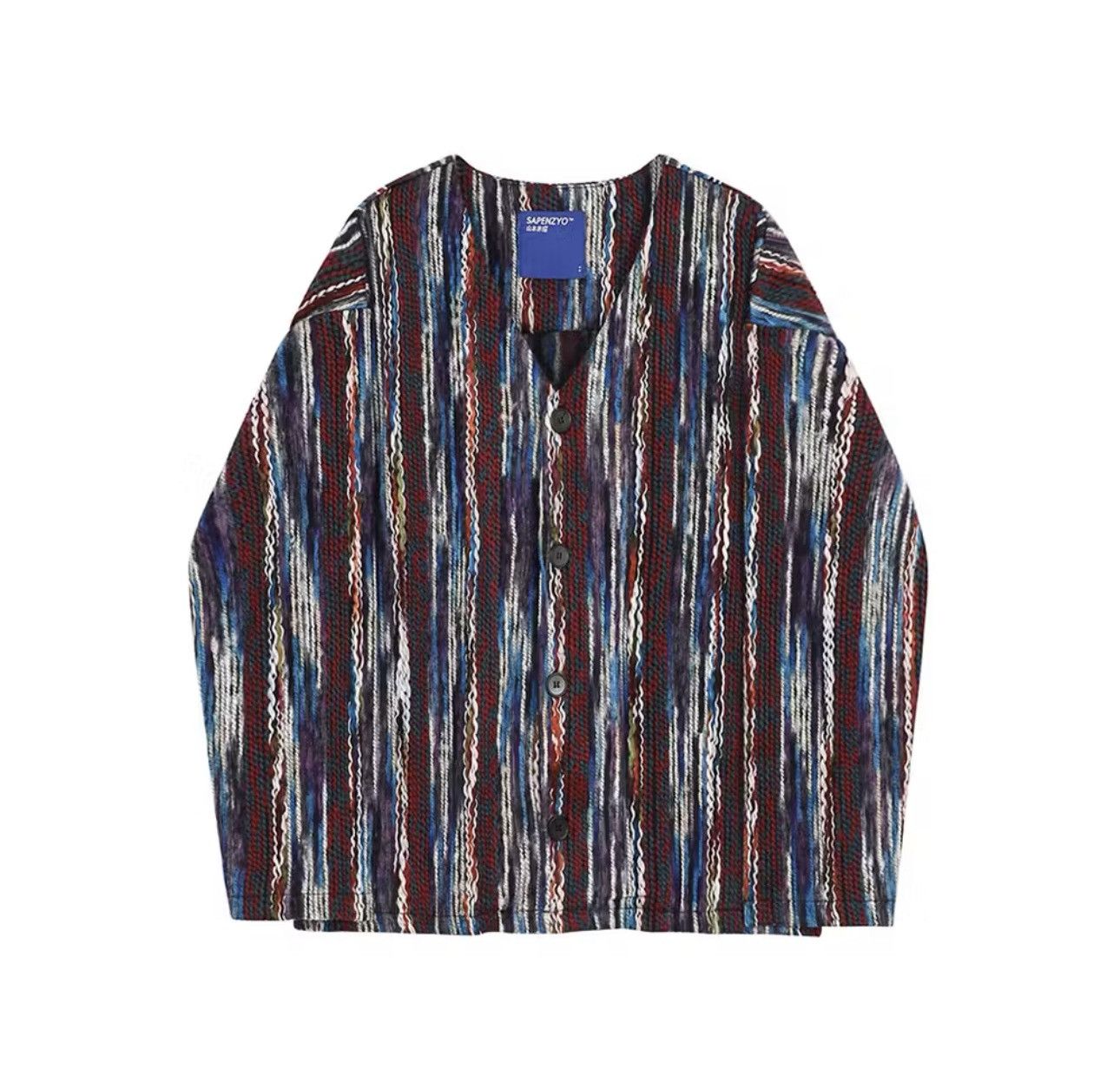 Other Burgundy Blue Raw Stripped Pattern Knit Cardigan Sweater Size US M / EU 48-50 / 2 - 5 Thumbnail