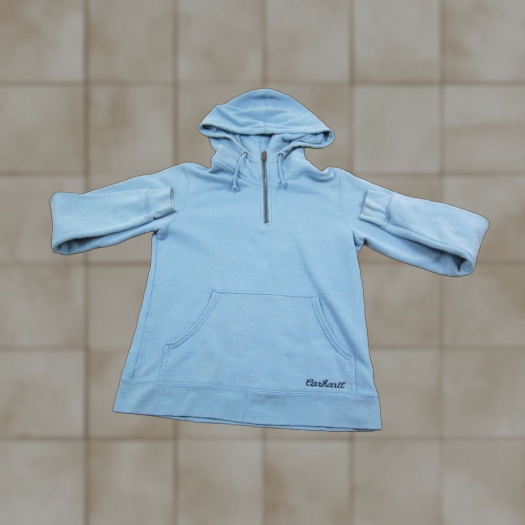 Carhartt VINTAGE Carhartt Hoodie Womens M Blue 1/4 Zip Sweatshirt Fleece Logo Pullover Cotton Regualr Size M / US 6-8 / IT 42-44 - 1 Thumbnail