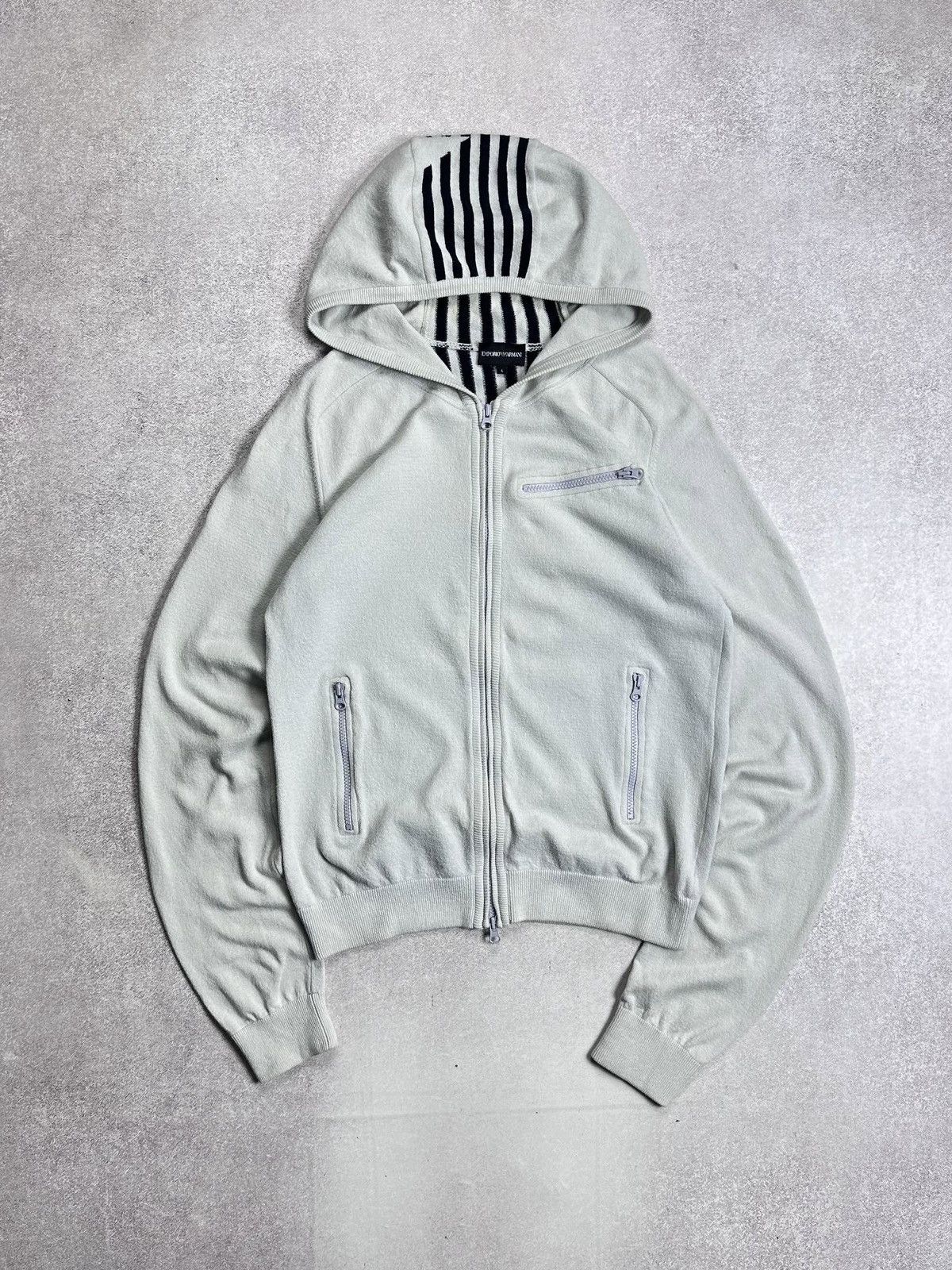 Emporio Armani Vintage 90s Emporio Armano Big Logo Knit Zip Hoodie