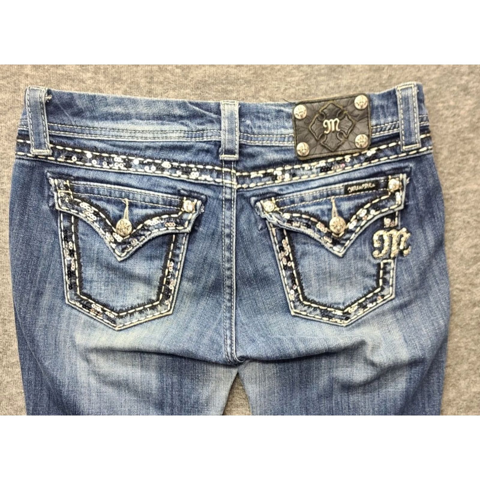 Miss Me Miss Me Jeans Womens 28x29 Regular Fit Bootcut Mid Rise Distressed Stretch Blue 28x29 Denim 5-Pocket Miss Me Western Y2K Womens Jeans Size 28" / US 6 / IT 42 - 2 Thumbnail