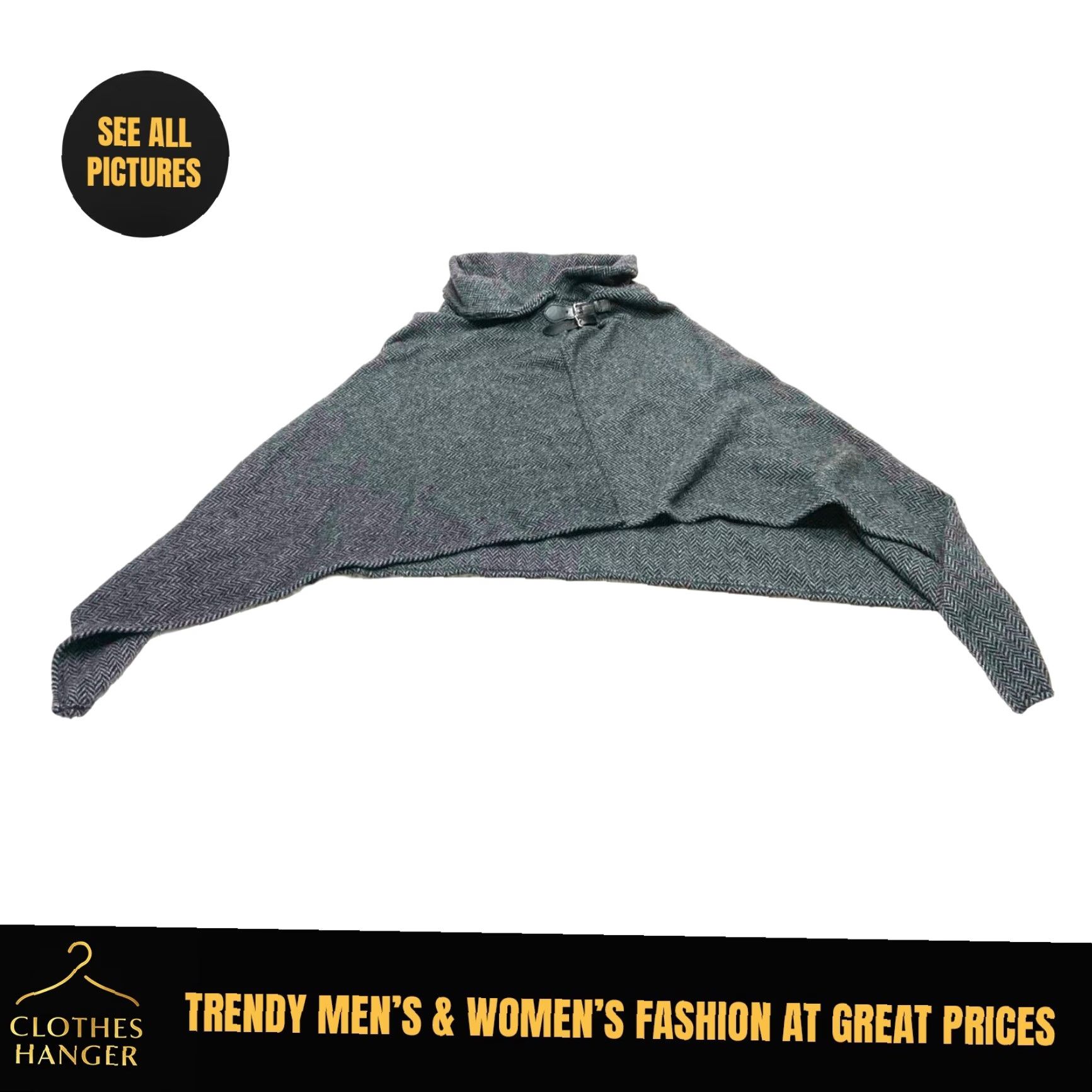 Ralph Lauren VINTAGE Lauren Ralph Lauren Cape Shawl Wool Blend Buckle Cape Shawl Gray Black Herribon 7337 Size ONE SIZE - 2 Thumbnail