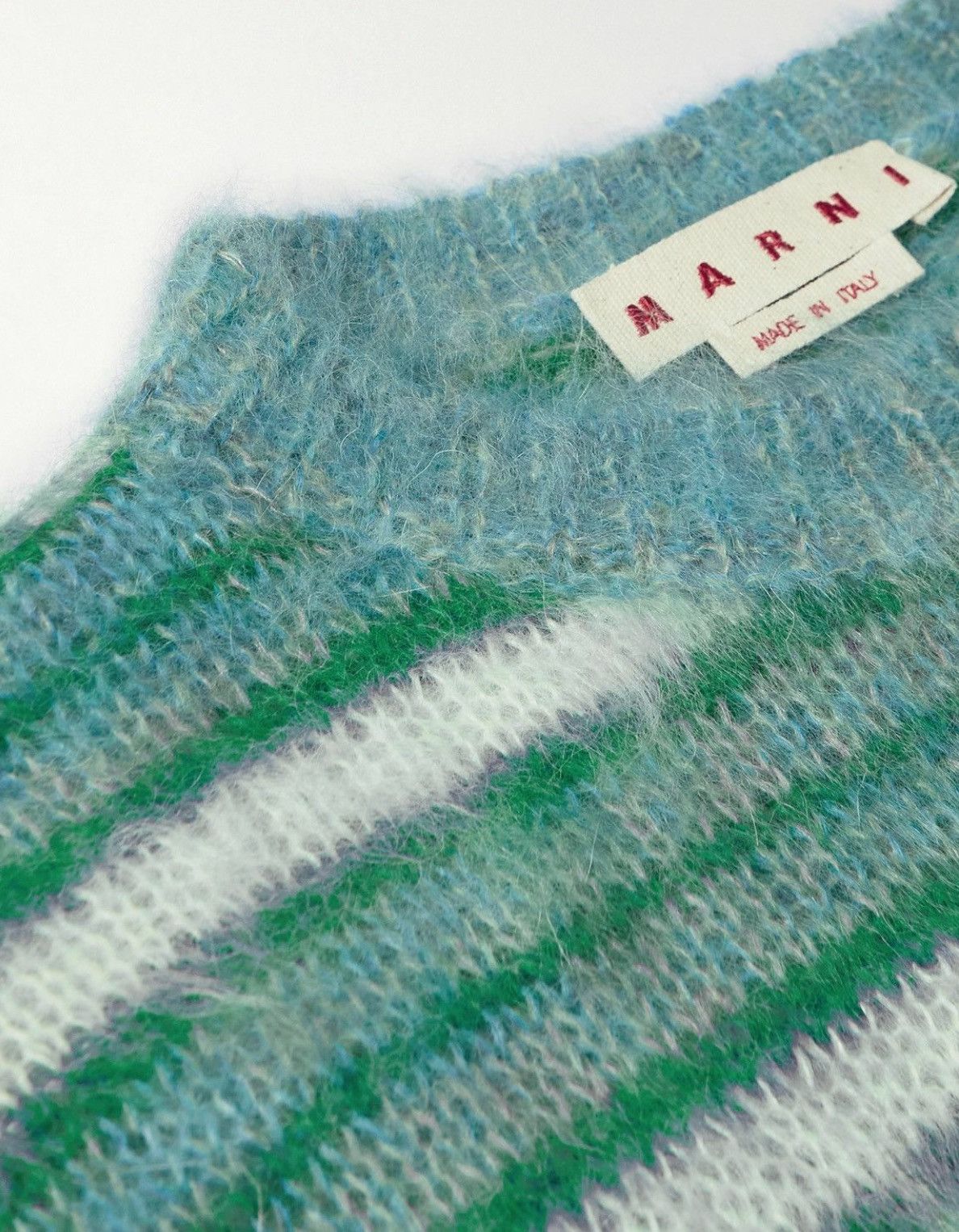 Marni Marni Fuzzy Mohair Knit Striped Sweater Green and Blue Size US M / EU 48-50 / 2 - 2 Thumbnail