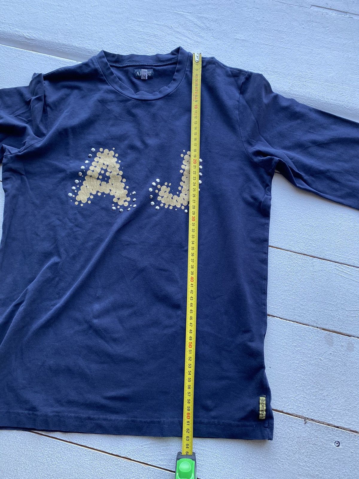VNTG Armani Jeans Giorgio Blue Womens Long Sleeve Tee Logo