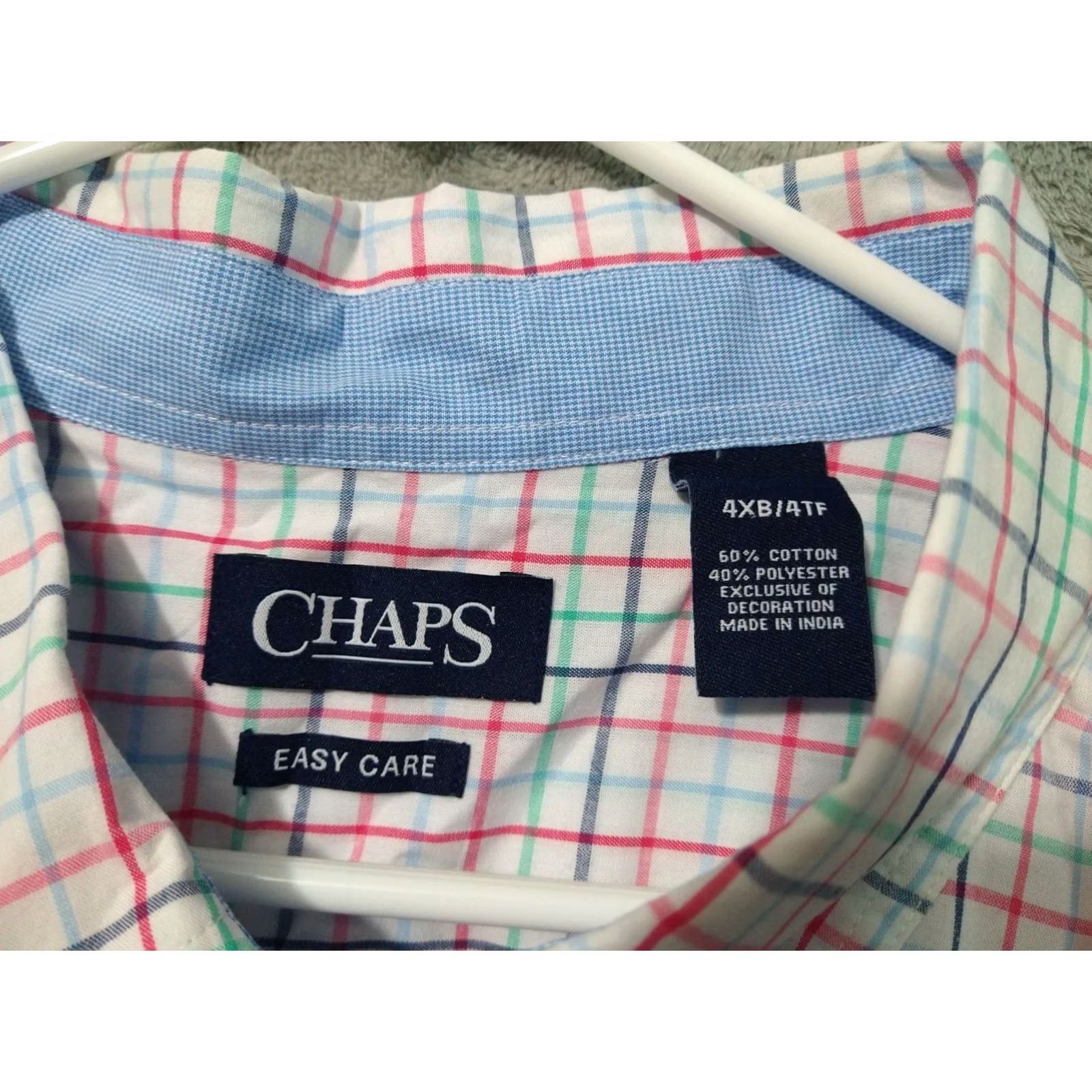 Chaps Chaps Shirt Mens 4XB White Plaid Long Sleeve Button Down Easy Care Pocket Casual Size US XXL / EU 58 / 5 - 7 Thumbnail