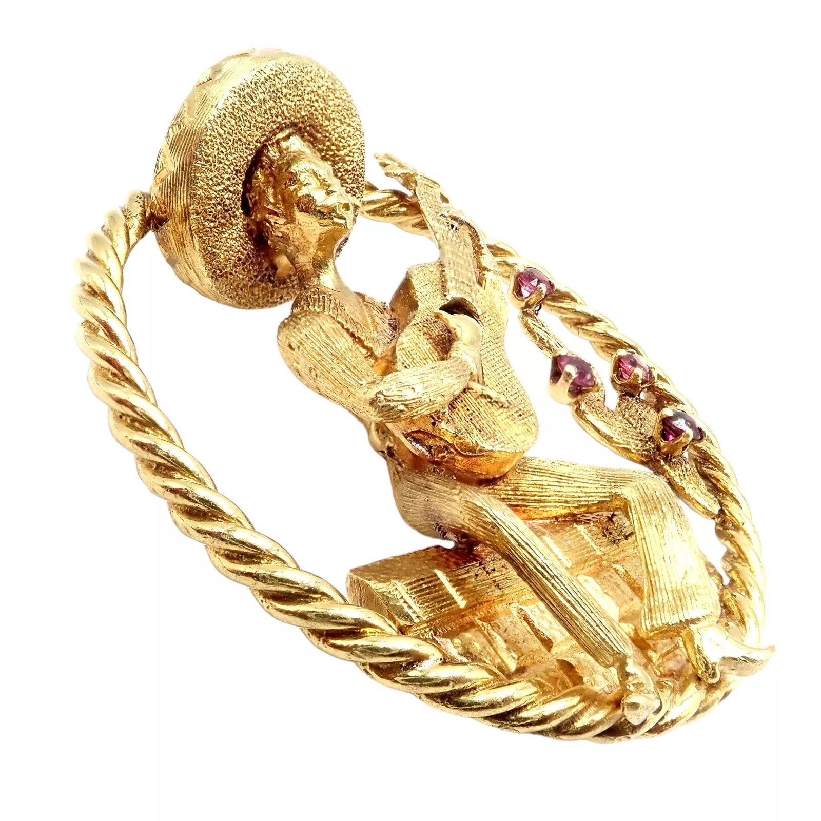 Vintage Rudi Cherny Yellow Gold Guitar Player Cactus Ruby Pendant Size ONE SIZE - 11 Thumbnail