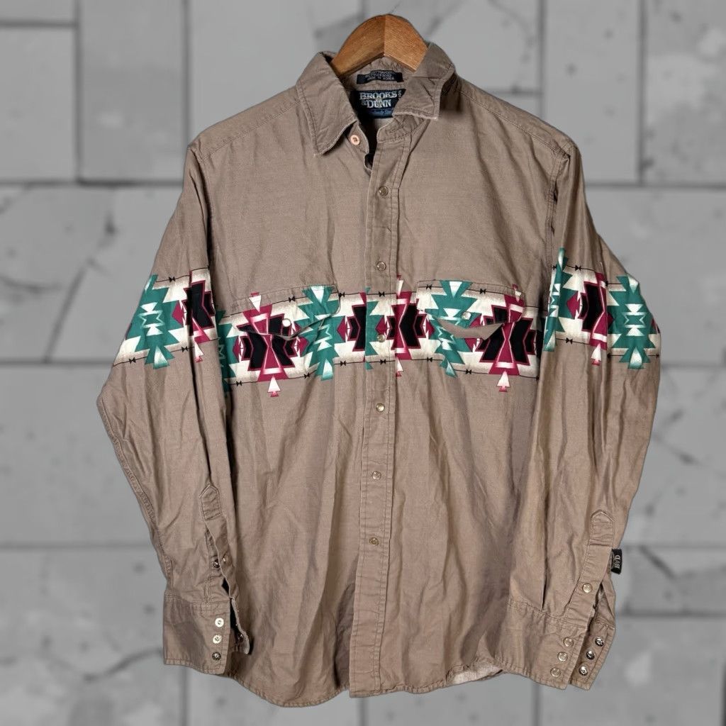 Brooks VINTAGE Brooks & Dunn Shirt Western Long Sleeve Brown Snap Button-Down M Mens Size US M / EU 48-50 / 2 - 1 Thumbnail