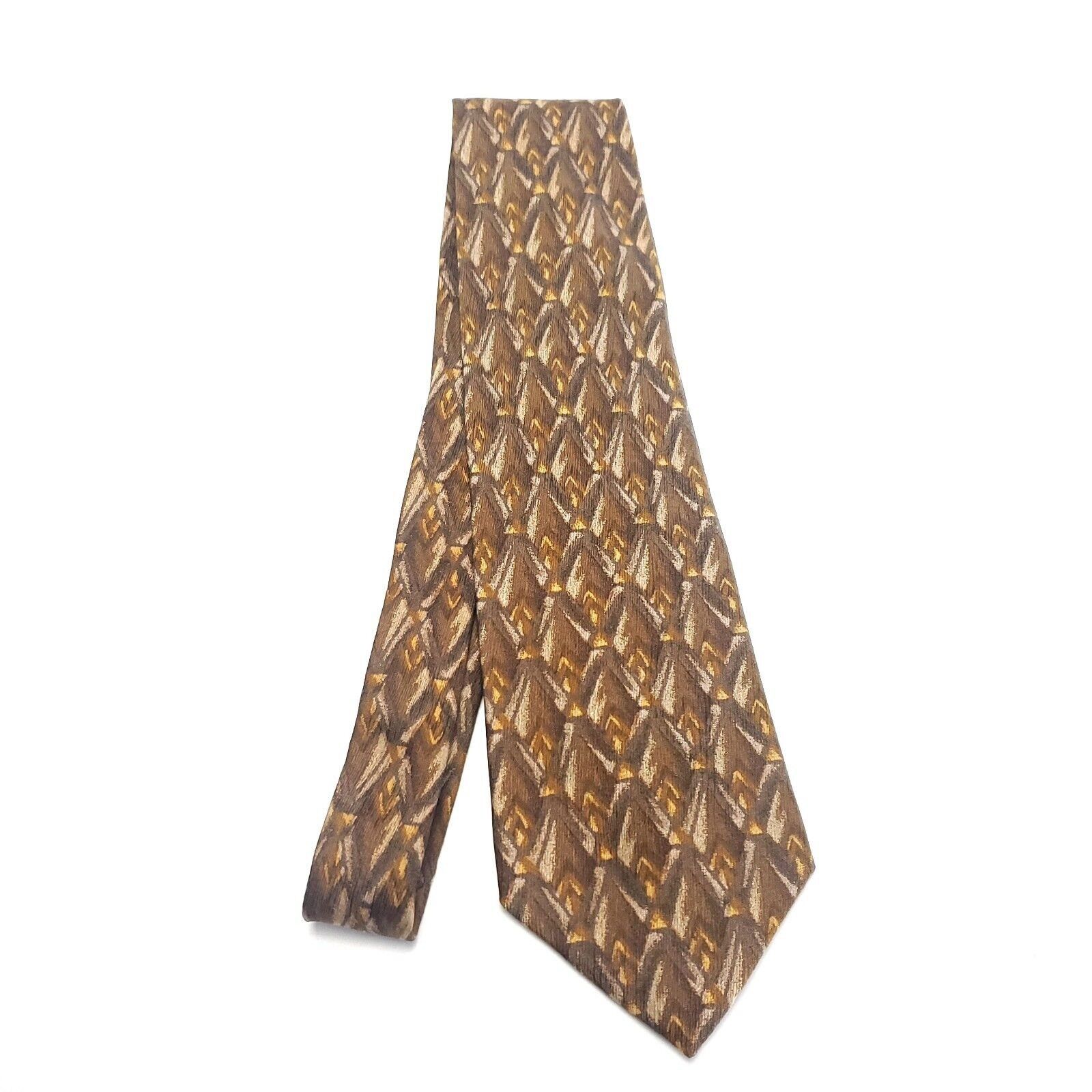 Henry Grethel Henry Grethel Bronze Brown Silk Tie Woven Geometric Wide Size ONE SIZE - 6 Thumbnail
