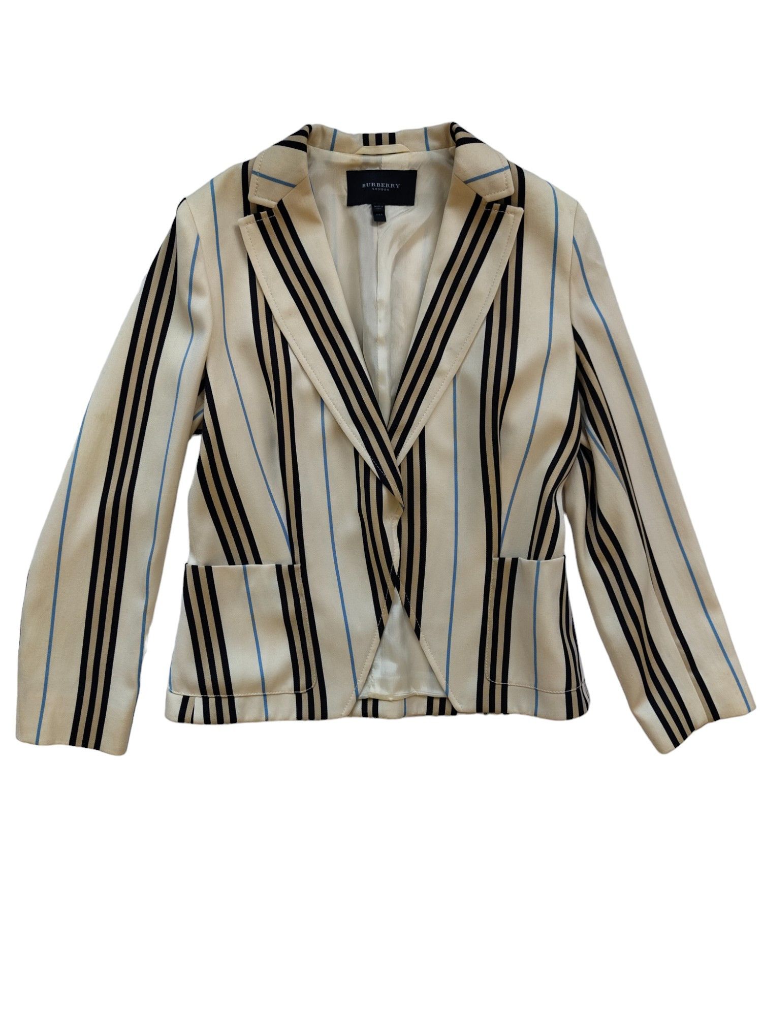 Burberry Beige Wool Thin Blazer With Blue And Black/Khaki Stripes Size S / US 4 / IT 40 - 1 Thumbnail
