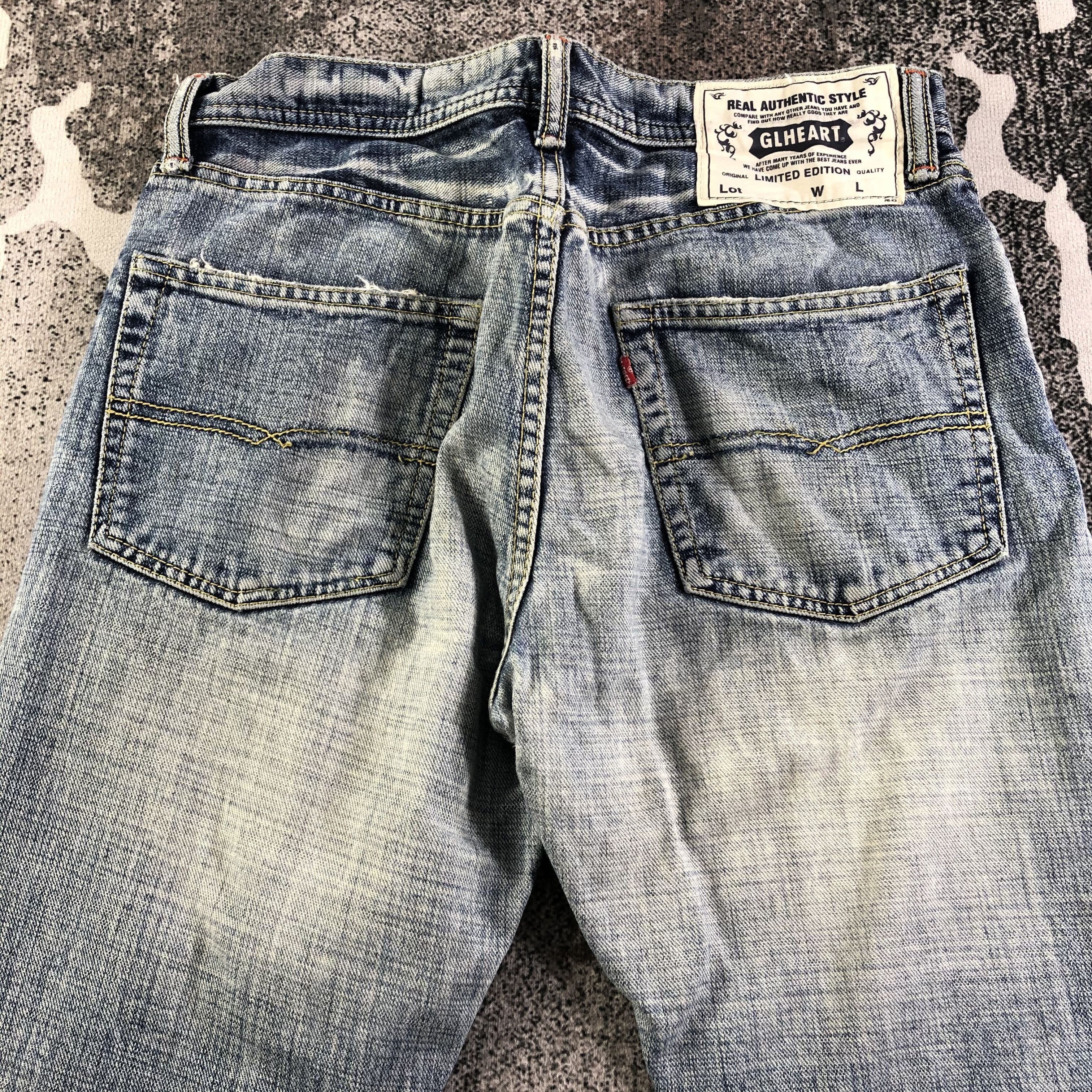 Japanese Brand GL Heart Jeans Faded Blue Denim KJ2270 Size US 29 - 4 Thumbnail