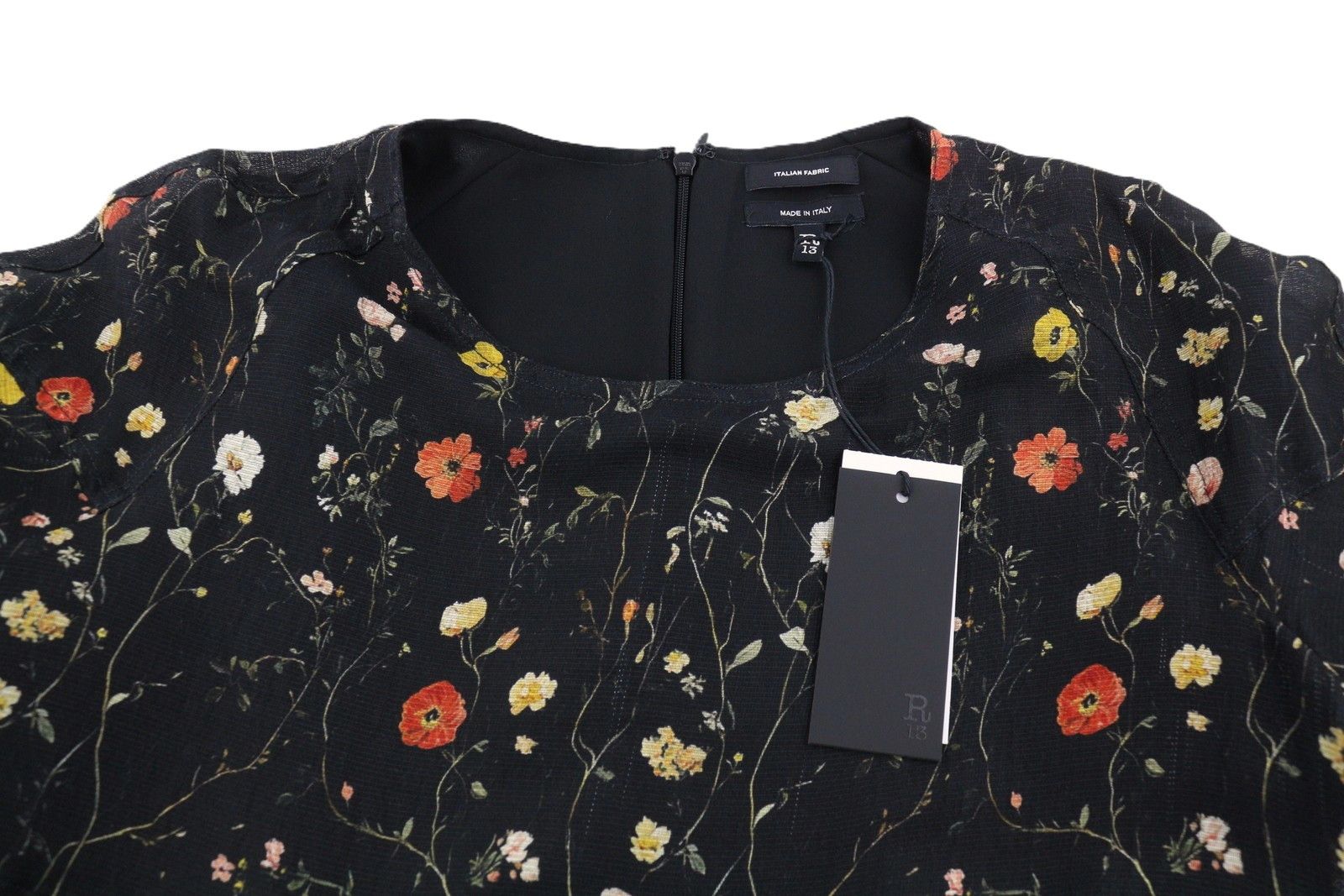 R13 RAGLAN SLEEVE BABYDOLL M Floral Black Wool Silk Dress 89920 Size M / US 6-8 / IT 42-44 - 6 Thumbnail