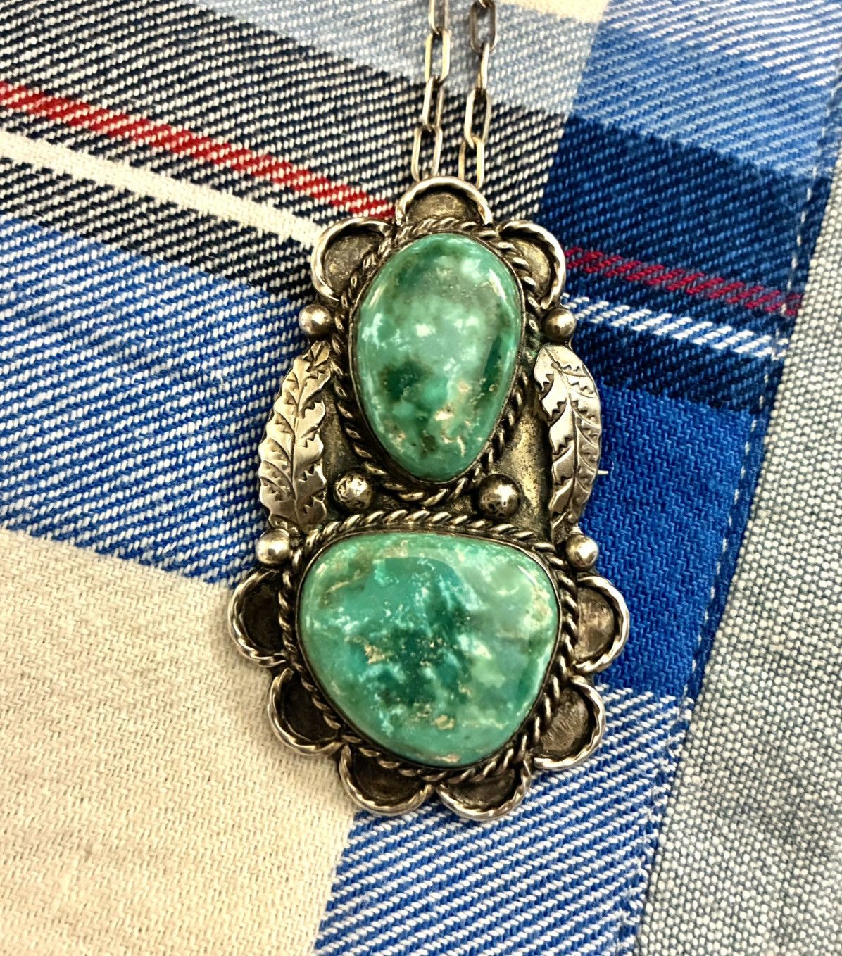 RRL Ralph Lauren STERLING SILVER/TURQUOISE NAVAJO WESTERN NECKLACE (3 in 1) Size ONE SIZE - 7 Thumbnail