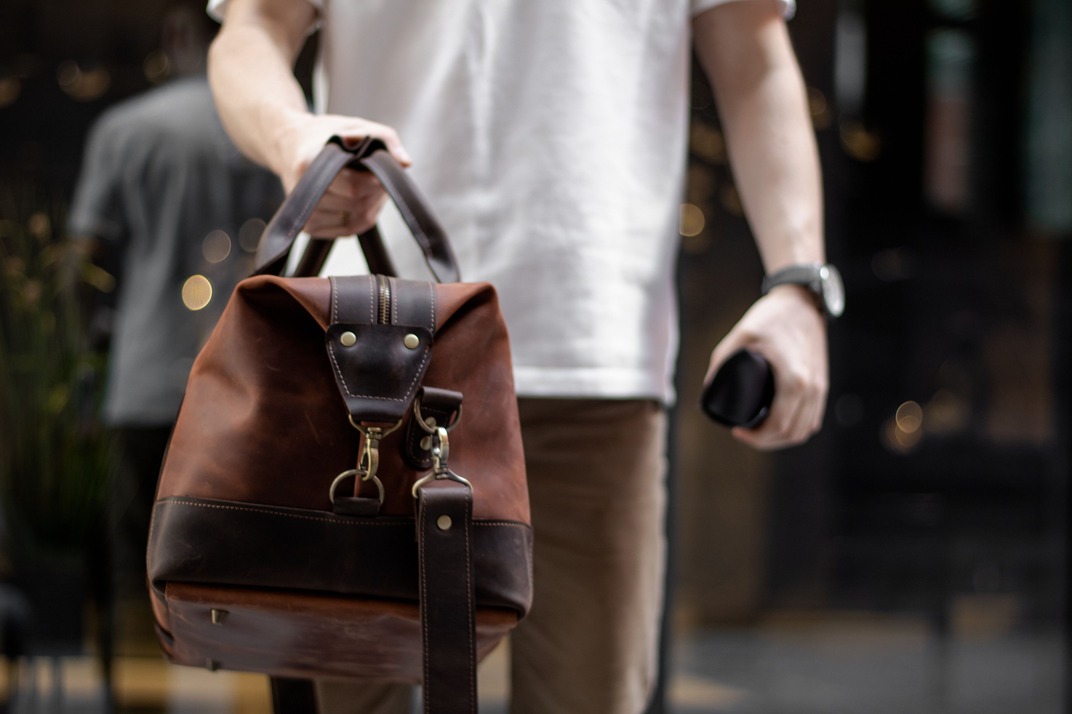 Handmade Genuine vintage leather travel bag. Gym bag. Duffel Bag Size ONE SIZE - 2 Thumbnail