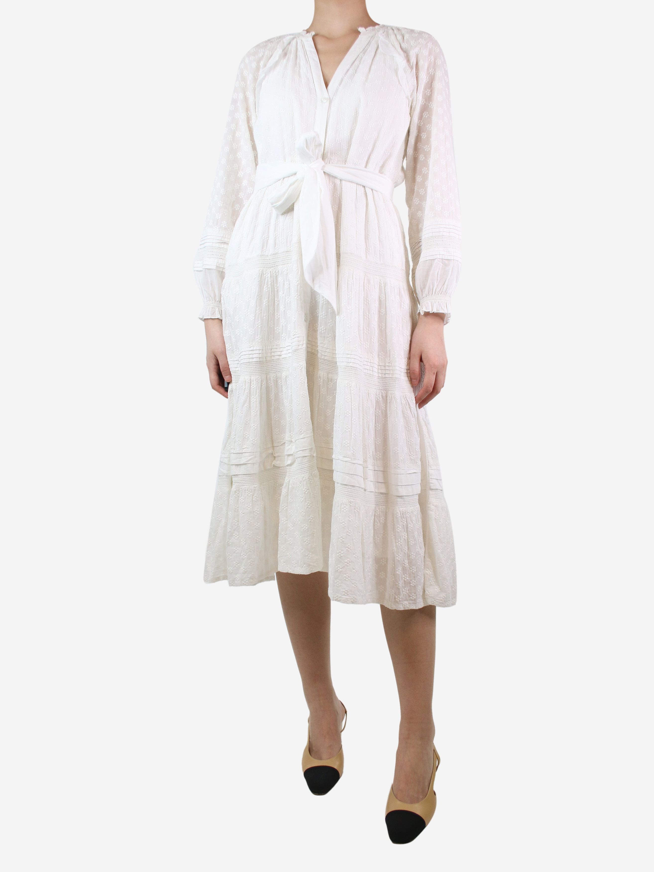 image of Me Em White Floral Embroidered Midi Dress - Size Uk 8, Women's