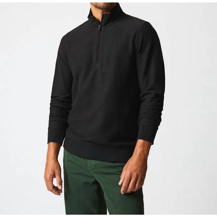 Billy Reid BILLY REID Herringbone Half Zip Sweater In Black Grailed