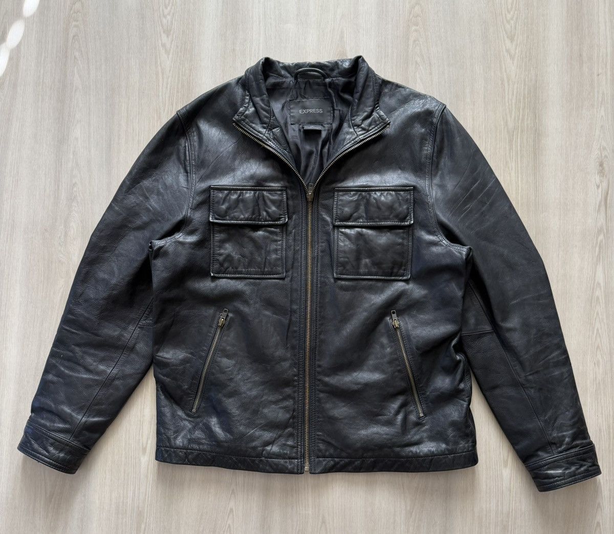 Express Vintage 90s Express Leather Jacket Sz L Racer Moto Trucker Size US L / EU 52-54 / 3 - 2 Thumbnail